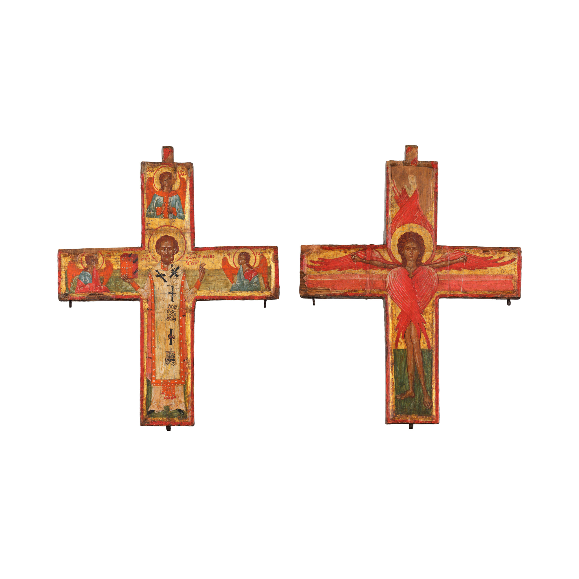 Cruce pictată cu imaginea unui serafim și ”Sfântul Ioan Gură de Aur”, școală moldovenească, epoca lui Ieremia Movilă, sfârșitul sec. XVI, piesă extrem de rară, de colecție