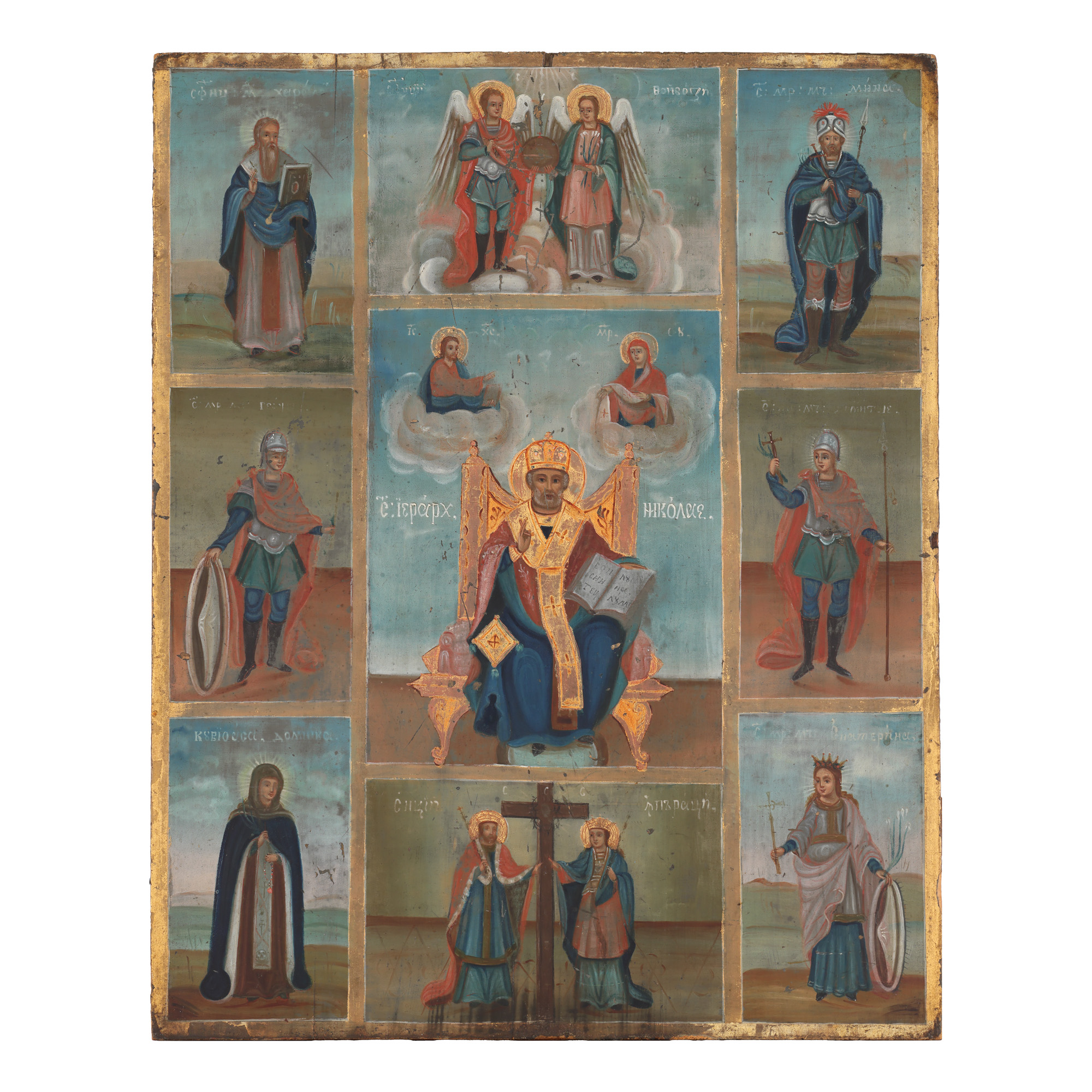 Icon feast on wood, "Saint Hierarch Nicholas throning and 8 scenes", Romanian school, first half of the 19th century