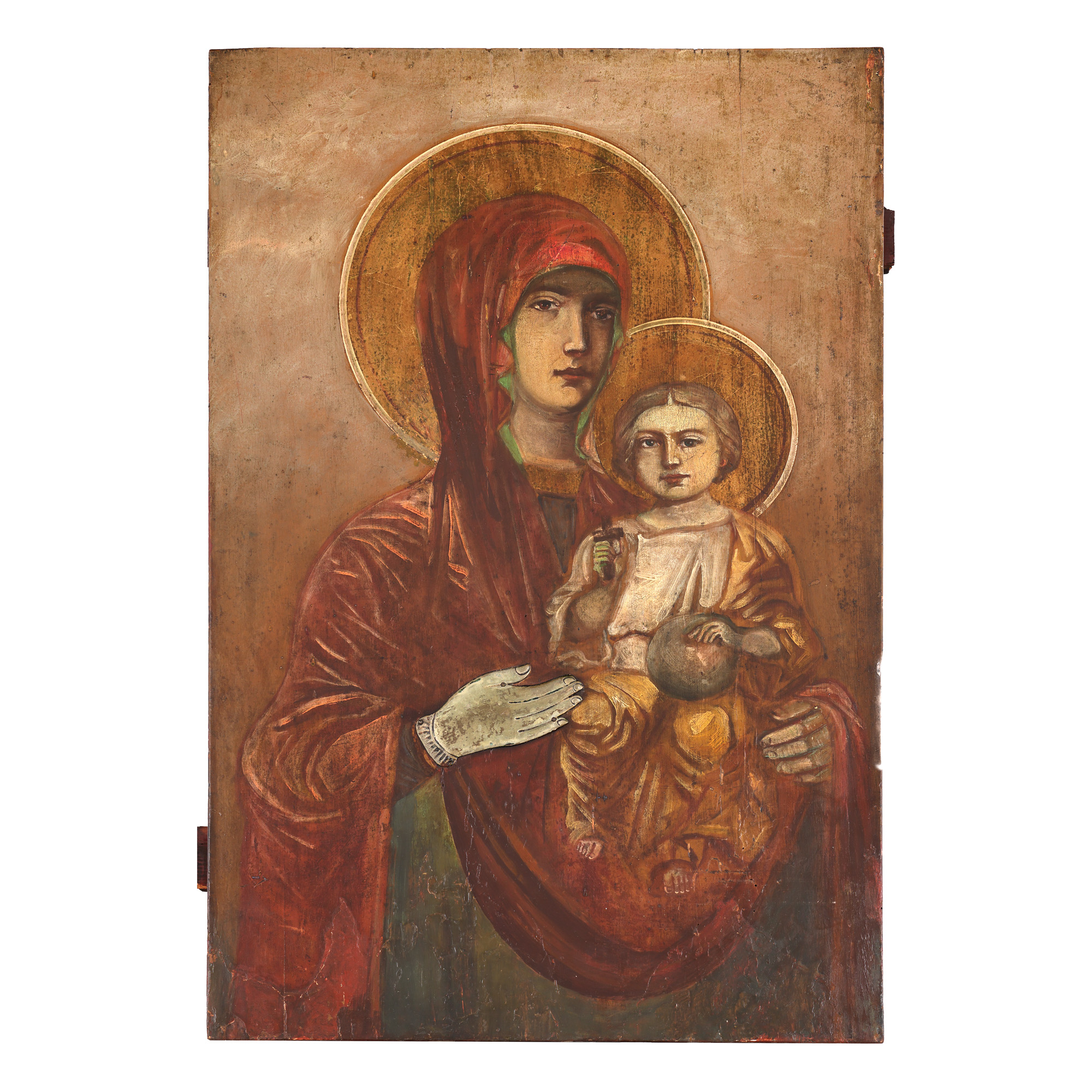 Icoană împărătească pe lemn, ”Maica Domnului cu Pruncul (Hodighitria)”, școală românească, jumătatea sec. XIX