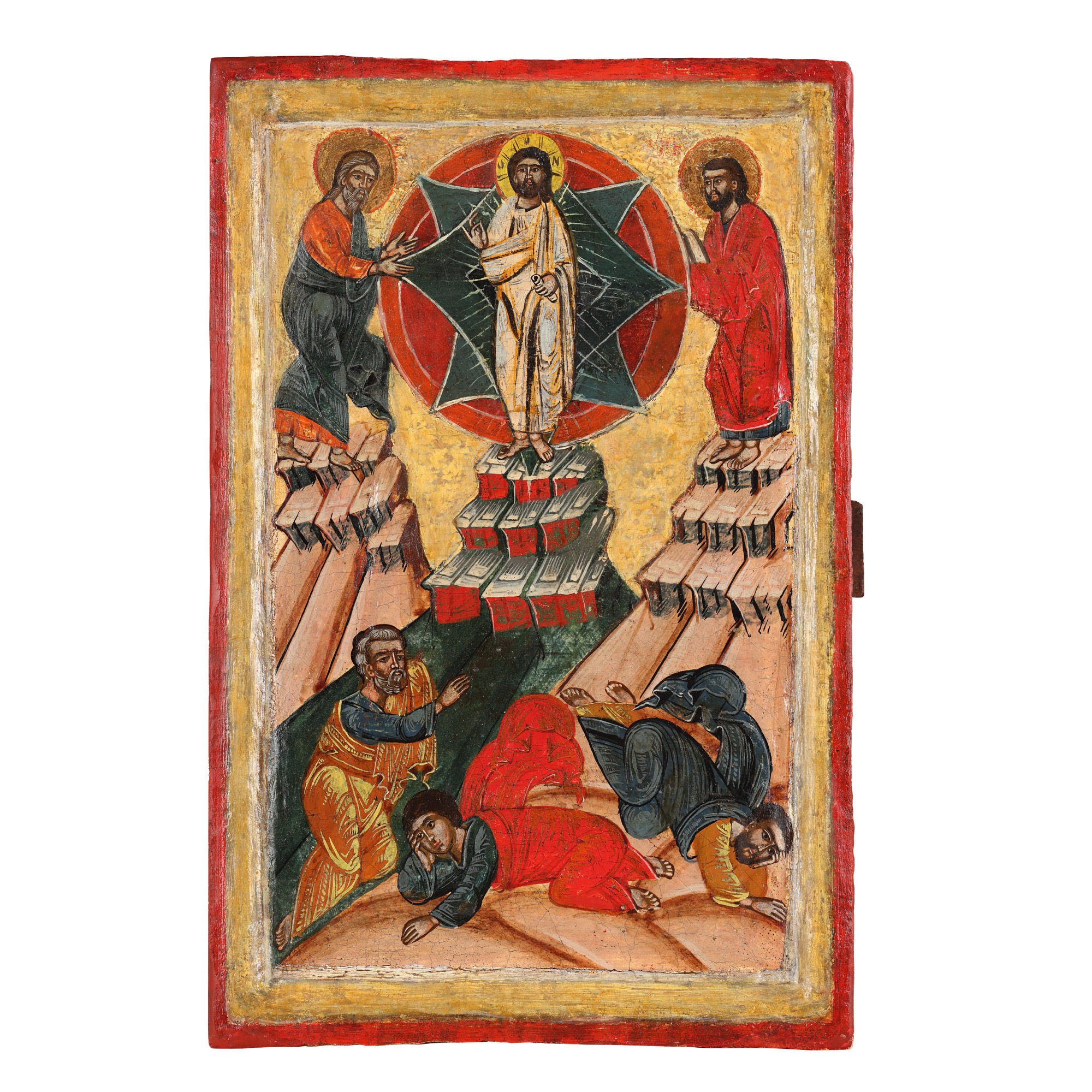 Icoană pe lemn, ”Schimbarea la față”, Țara Românească, școală brâncovenească, epoca lui Constantin Brâncoveanu, începutul sec. XVIII, piesă foarte rară, de colecție