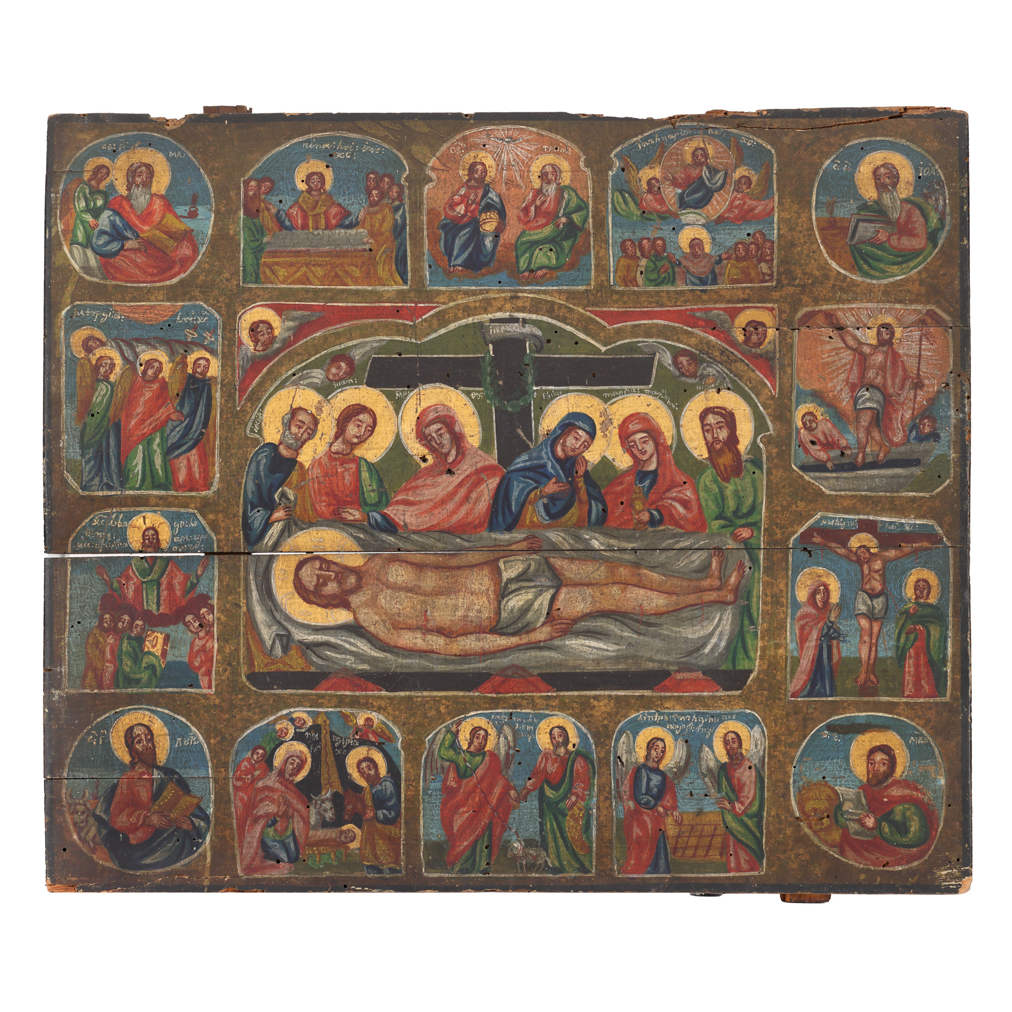 Icon feast on wood, "Jesus' Lament and 14 scenes", Romanian school, first half of 19th century