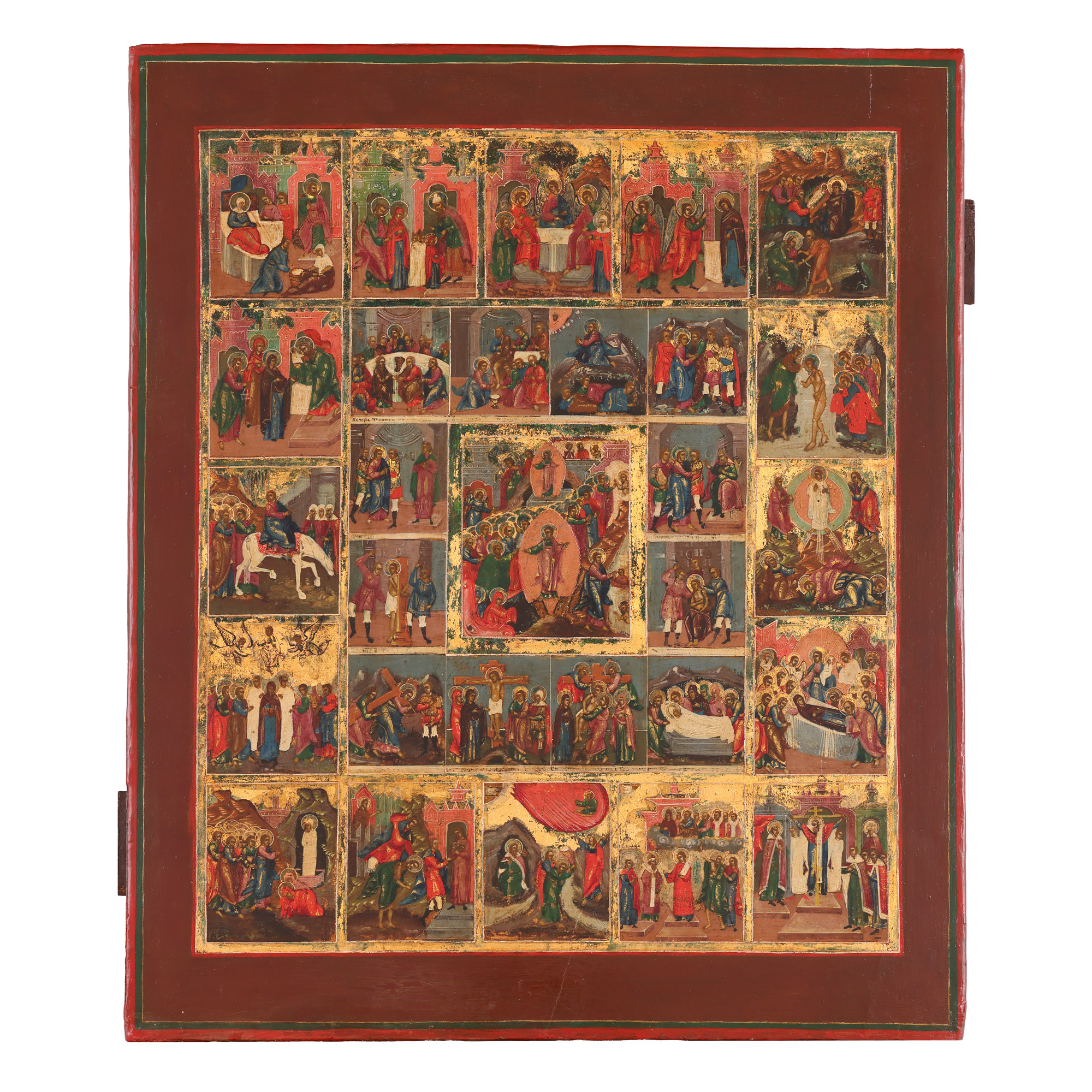 Icon on wood, "Resurrection of the Lord and 28 scenes", Russian school, first half of the 19th century, rare piece