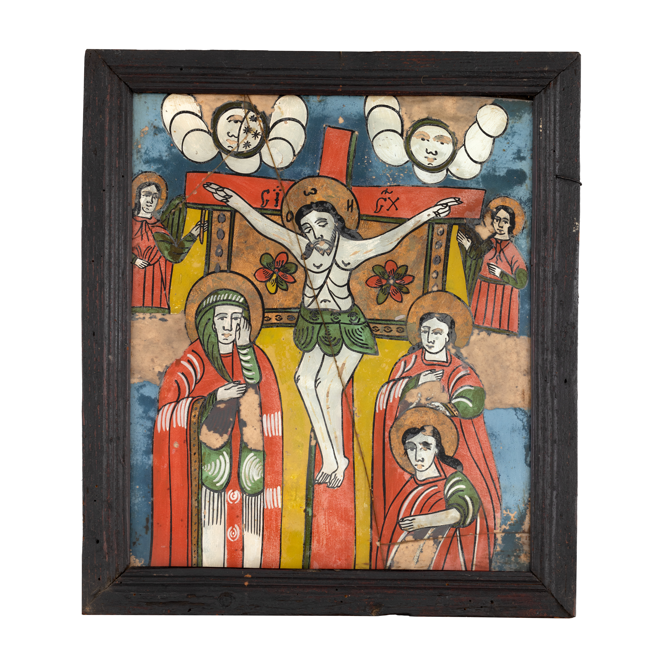 Icoană pe glajă, ”Răstignirea Domnului”, atelier din Nicula, jumătatea sec. XIX, de colecție