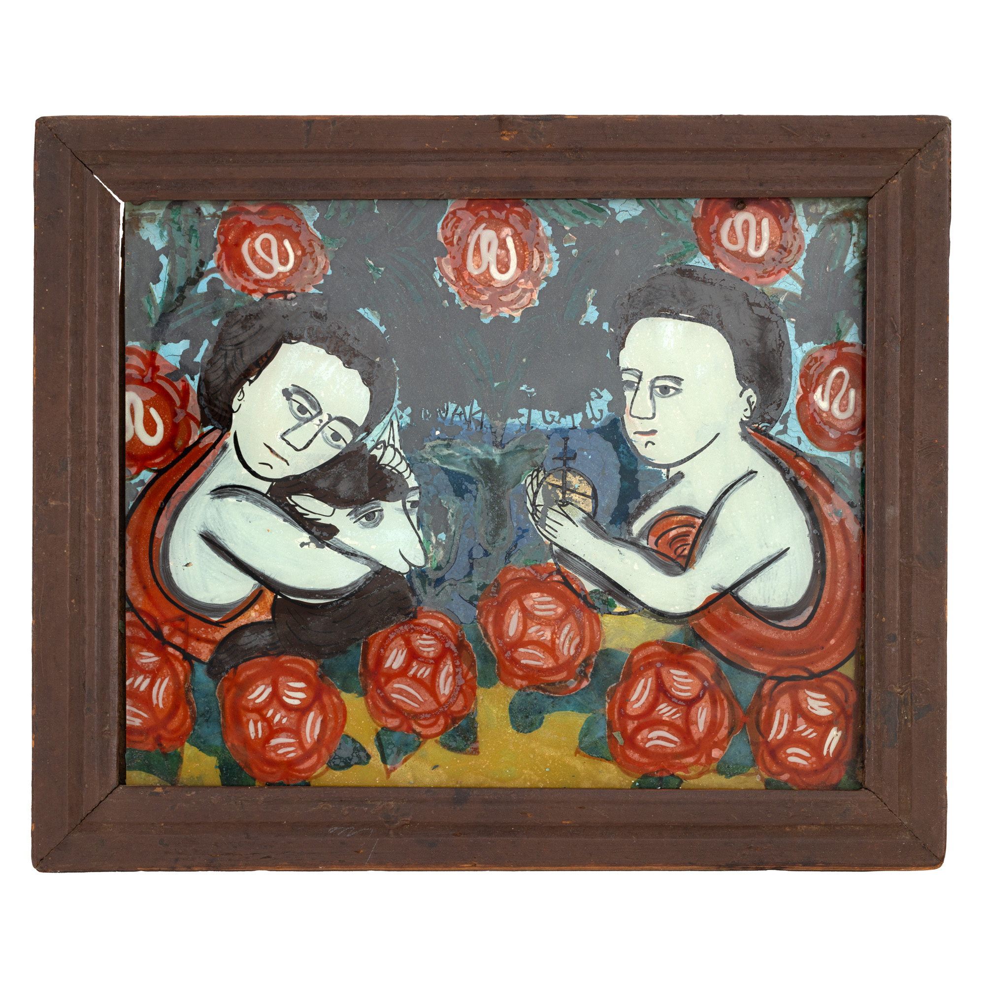 Icoană pe sticlă, ”Iisus copil și Sfântul Ioan Botezătorul copil”, atelier din Gherla, sfârșitul sec. XIX
