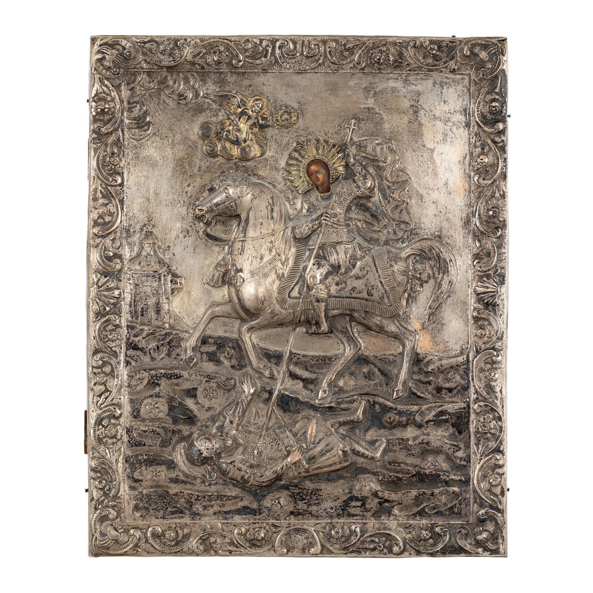 Icon on wood with silver incrustation, "Saint Martyr Dimitrie", Romanian school, first half of the 19th century, extremely rare, collectible piece