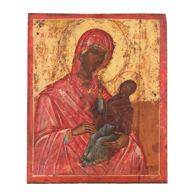 Icon on wood, "Saint Anne and the Mother of God", Greek school, possibly early 17th century