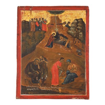 Icon on wood, "The Birth of the Lord and scenes from his life", Greek school, mid 18th century, rare collection piece