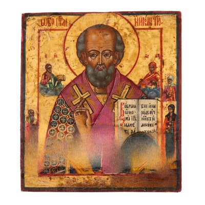 Icoană pe lemn, ”Sfântul Ierarh Nicolae”, școală rusească (Vetka), a doua jumătate a sec. XIX