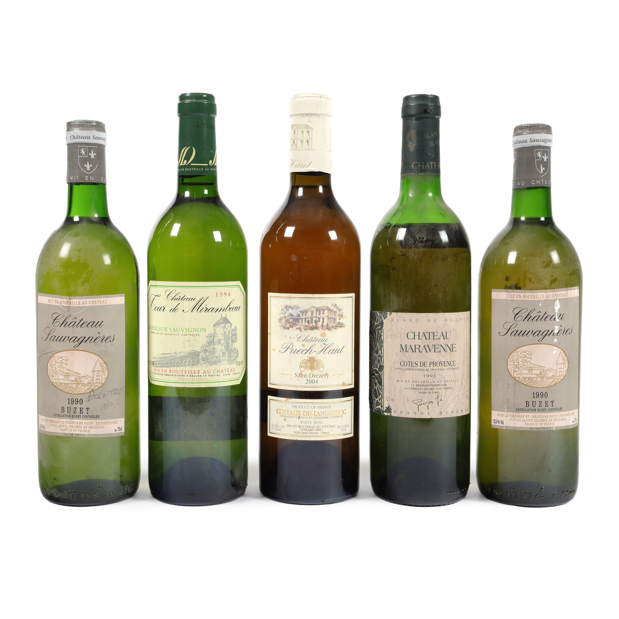 Château Tour de Mirambeau, Bordeaux, 1994, Château Sauvagneres, Buzet, 1990, Château Maravenne, Cotes de Provence, 1993, Château Puech-Haut, 2004, 1st x 0,75l, 2st x 0,75l, 2st x 0,75l 