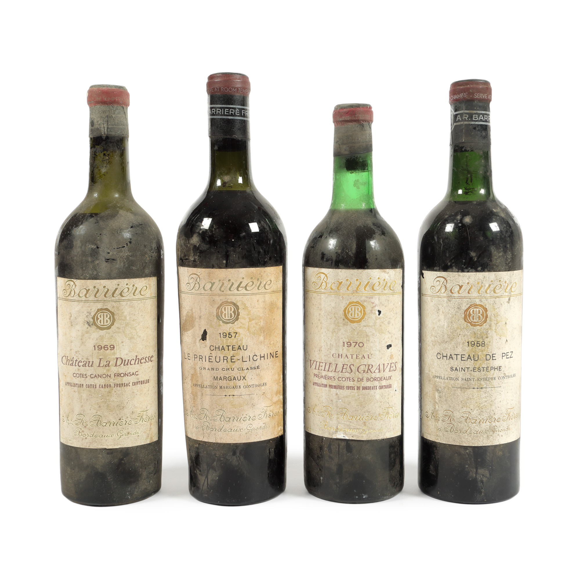 Lot format din diverse vinuri franțuzești, printre care și Saint-Estèphe, 1957/1958/1969/1970, 4st x 0,75l