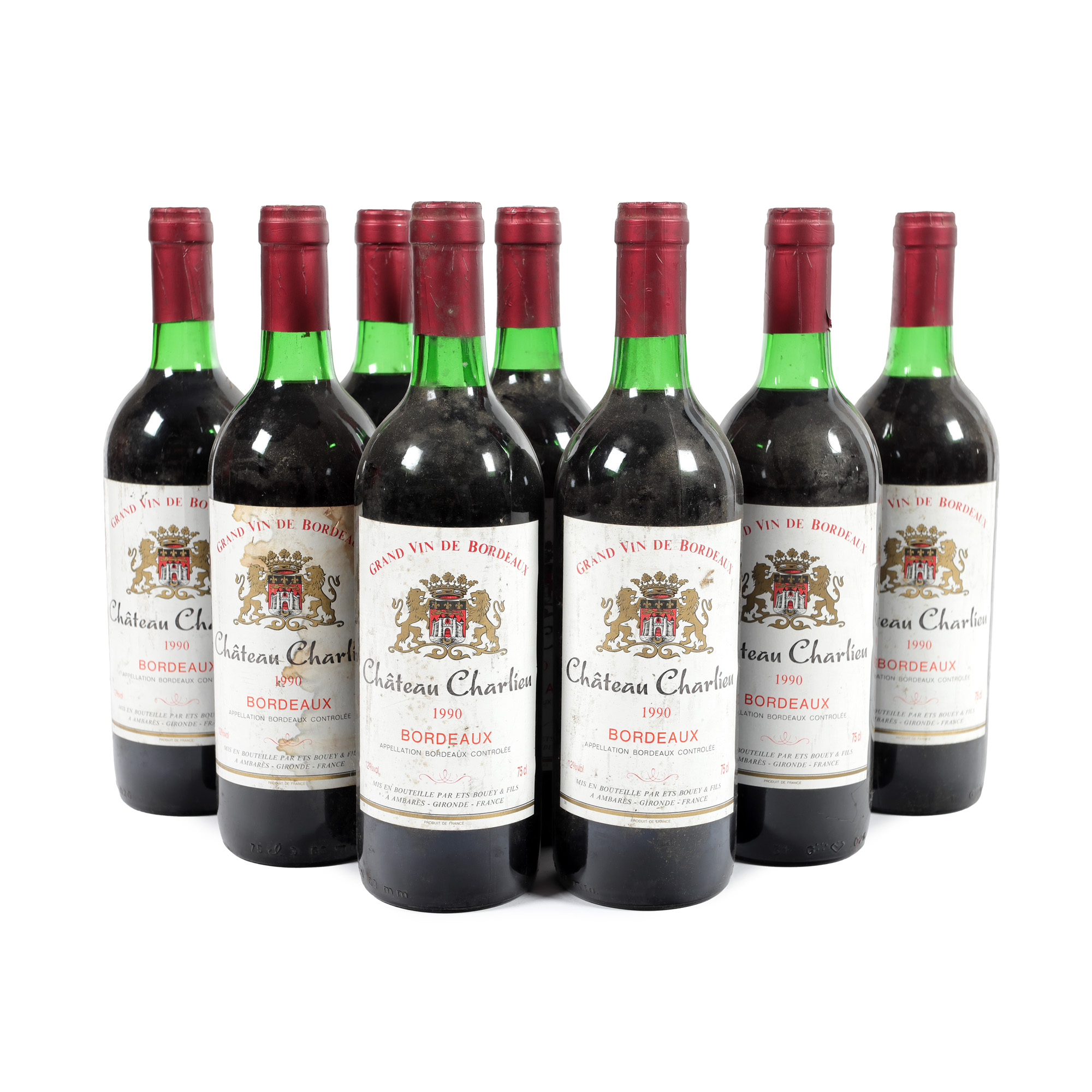 Lot de vinuri Château Charlieu, Bordeaux, 1990, 8st x 0,75l