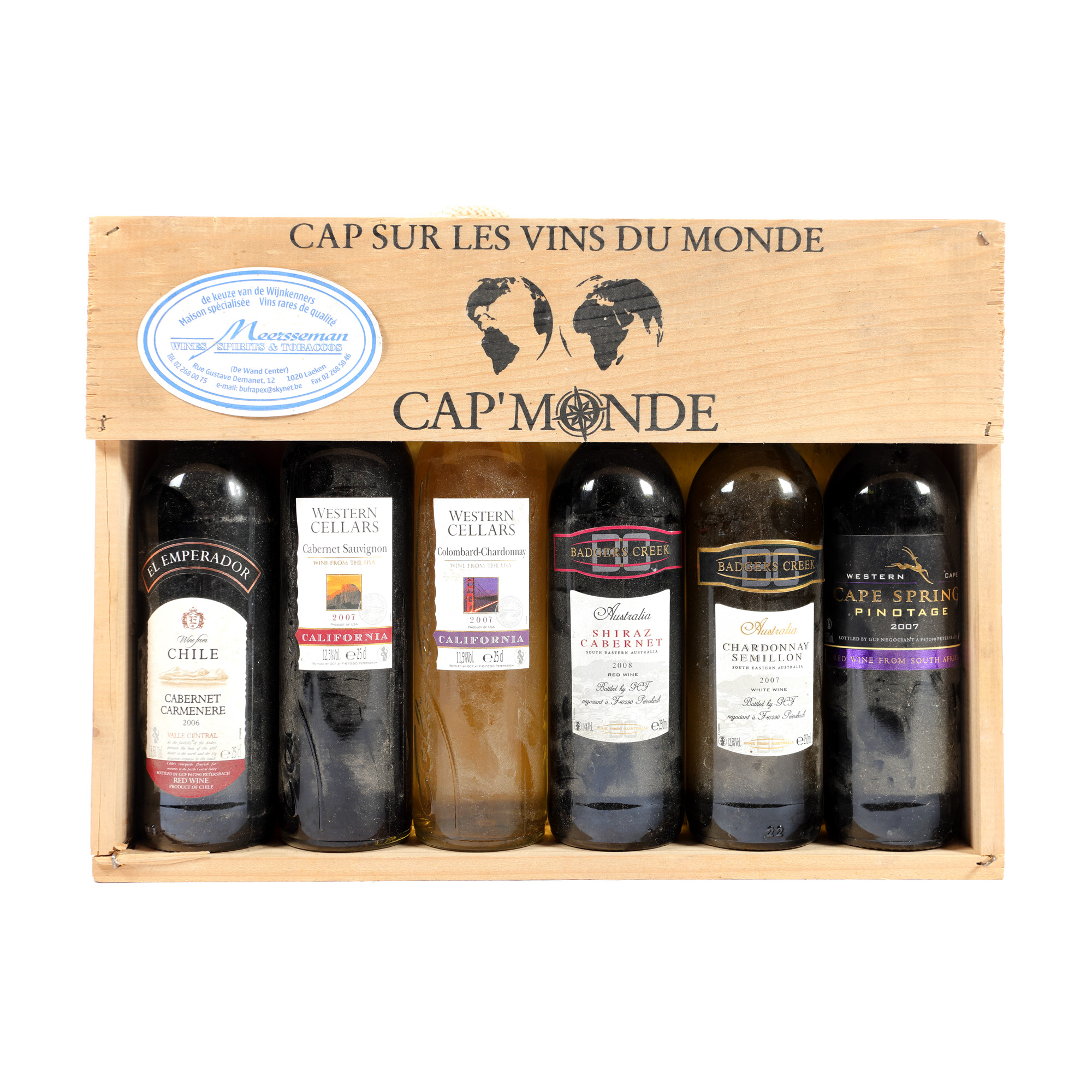 Lot de vinuri din diverse colțuri ale lumii, America, Africa de Sud, Australia, 2007, 6st x 0,25l