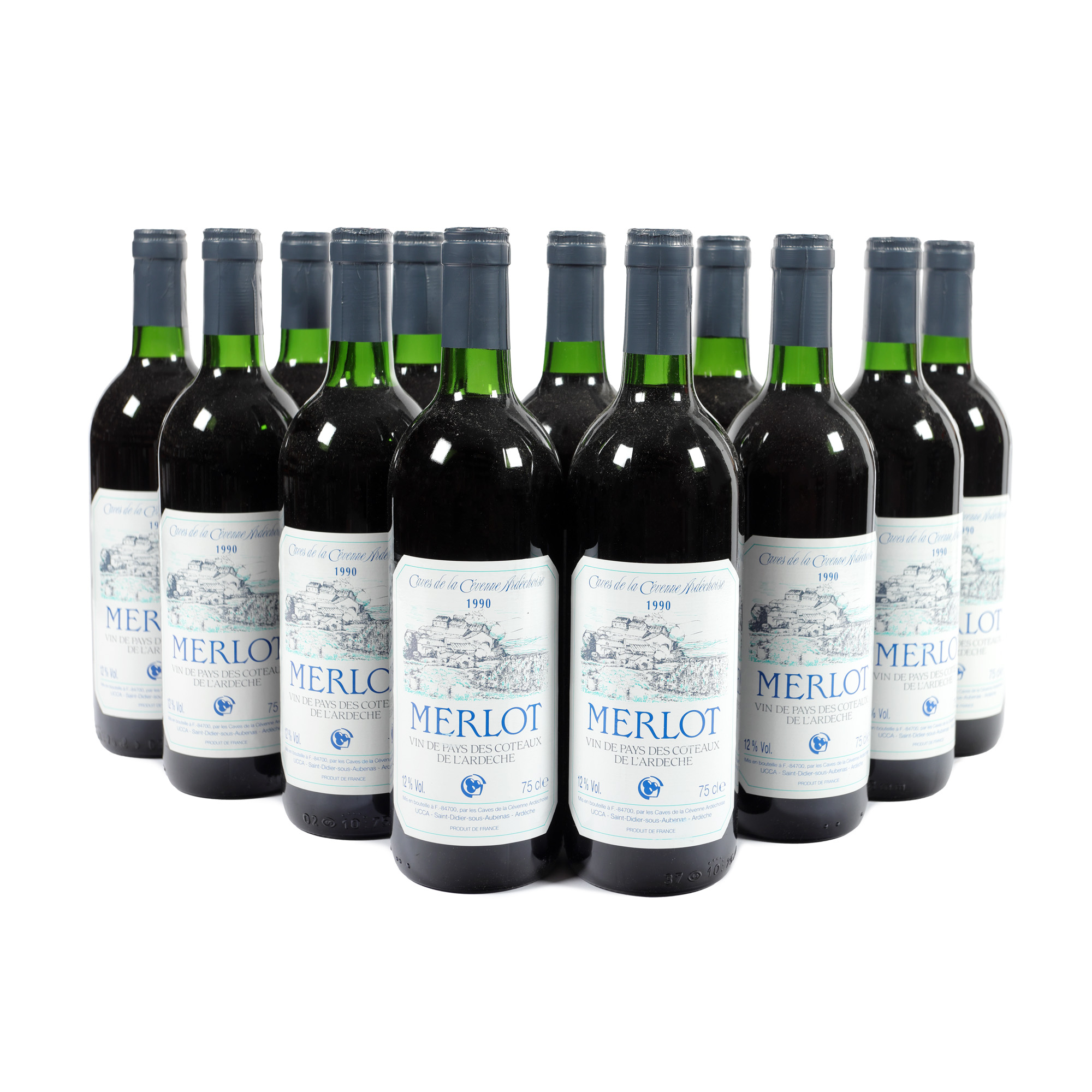 Caves de la Cévennes Ardechoise, Merlot, 1990, 12st x 0,75l