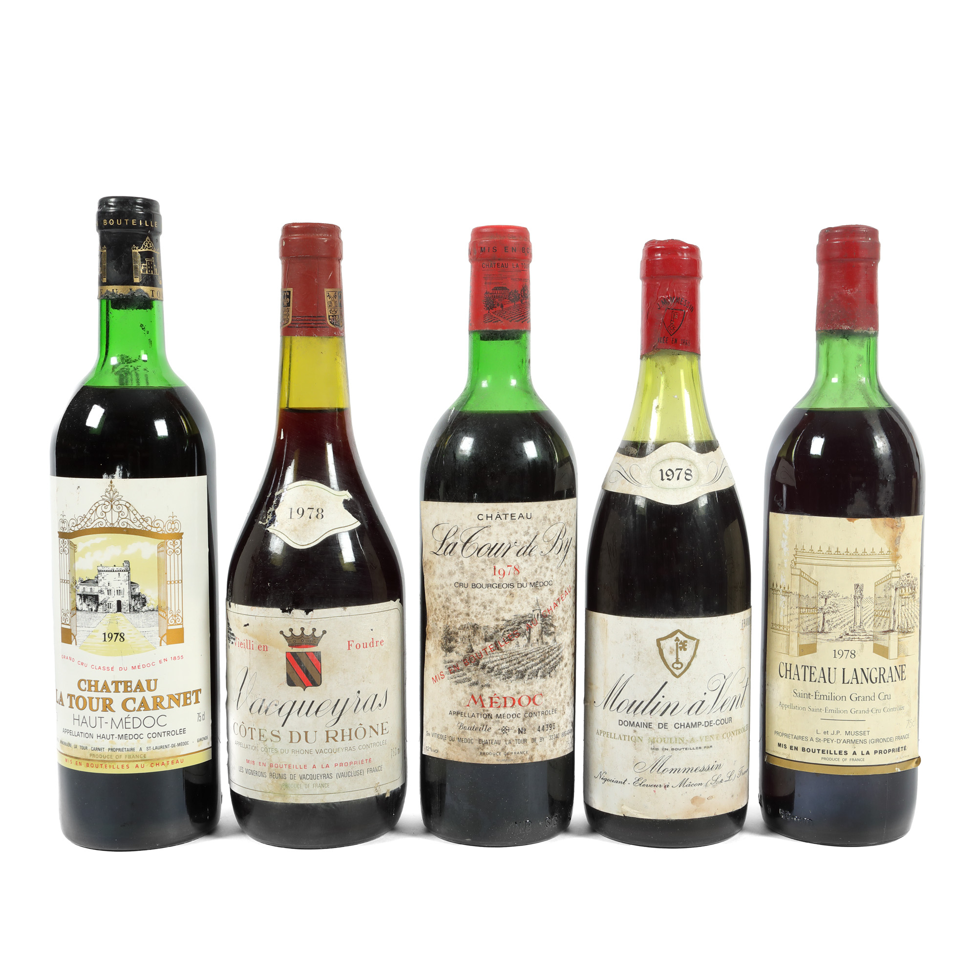 Lot de vinuri franțuzești, diverse apelațiuni, printre care și Saint-Émilion Grand Cru, 1978, 5st x 0,75l