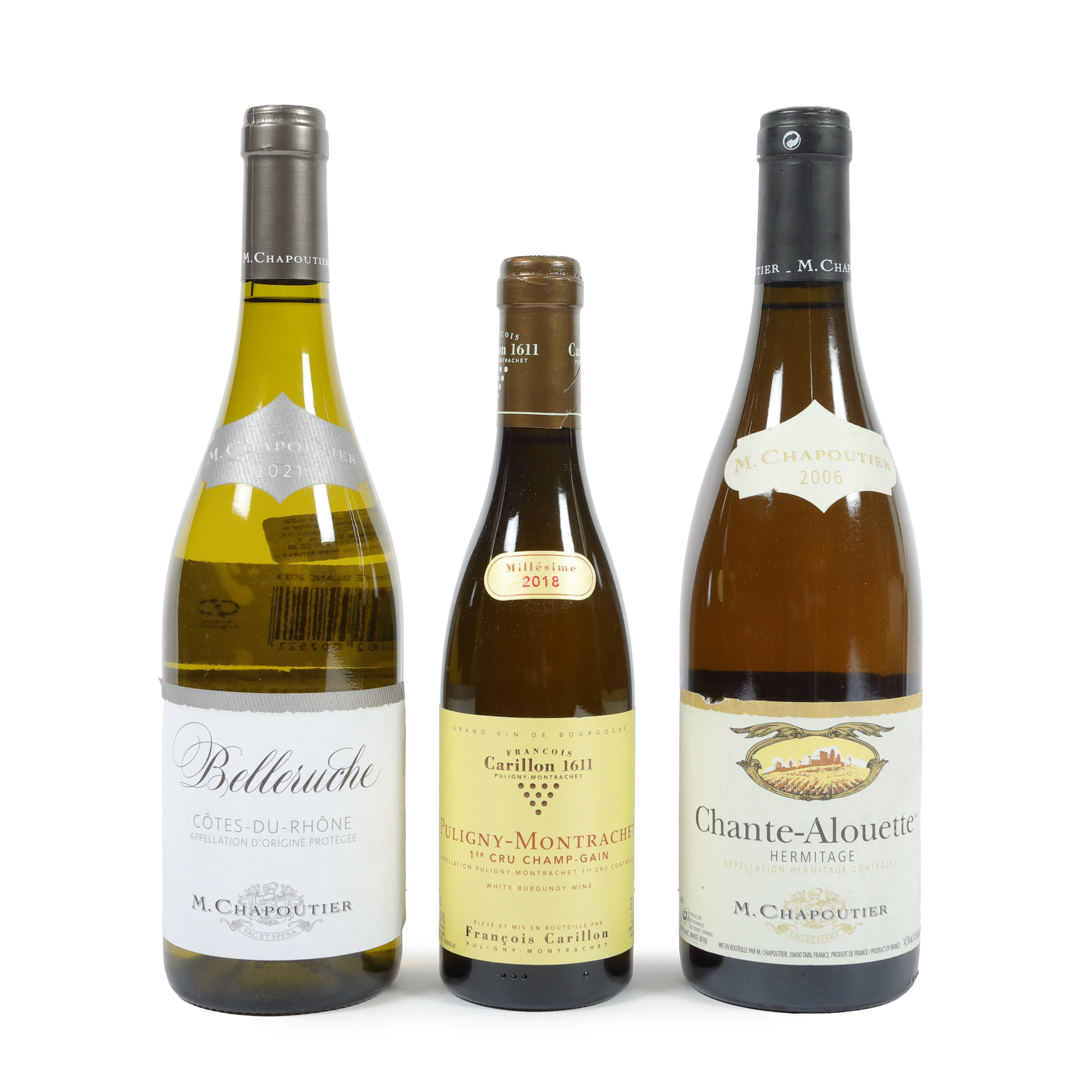 Lot format din vinuri albe Bourgogne și Côtes du Rhone, 2006/2018/2021, 2st x 0,75l, 1st x 0,375l