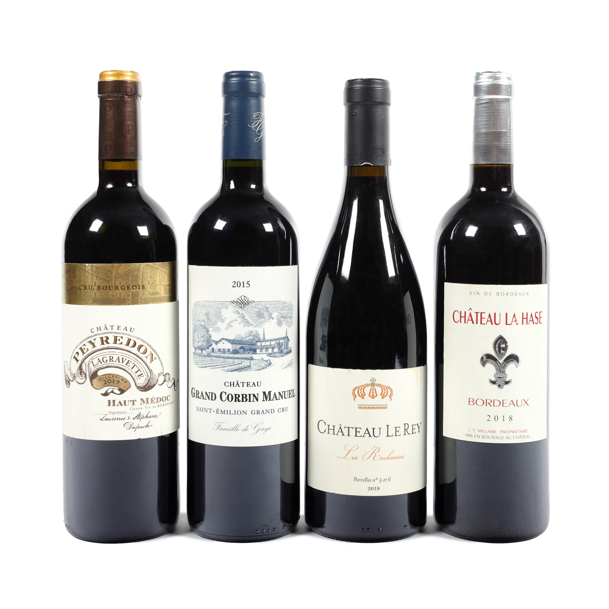 Lot format din diverse sticle de Bordeaux, 2015/2018/2019, 4st x 0,75l