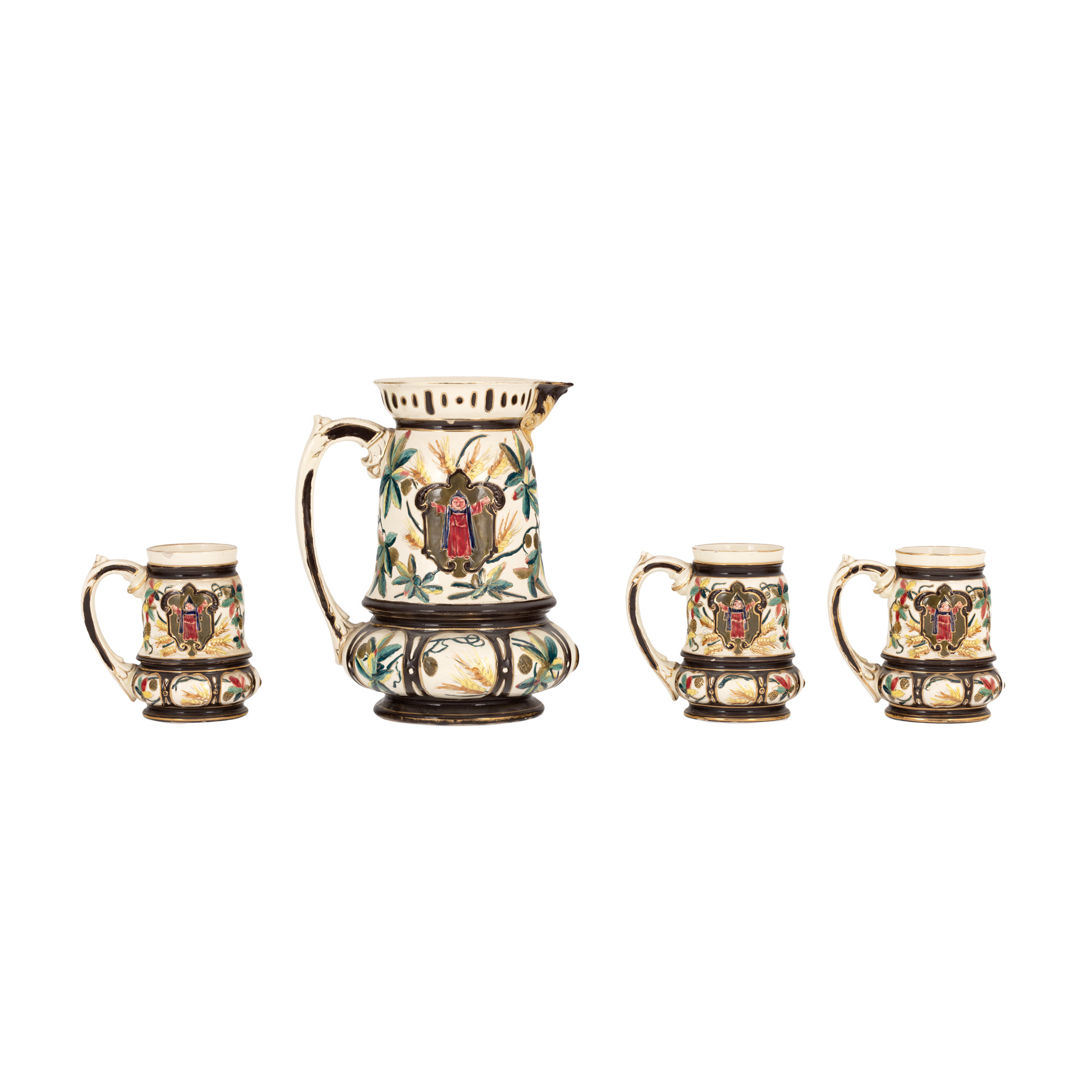 Set consisting of decanter and three mugs, for abbey beer, end of the 19th century