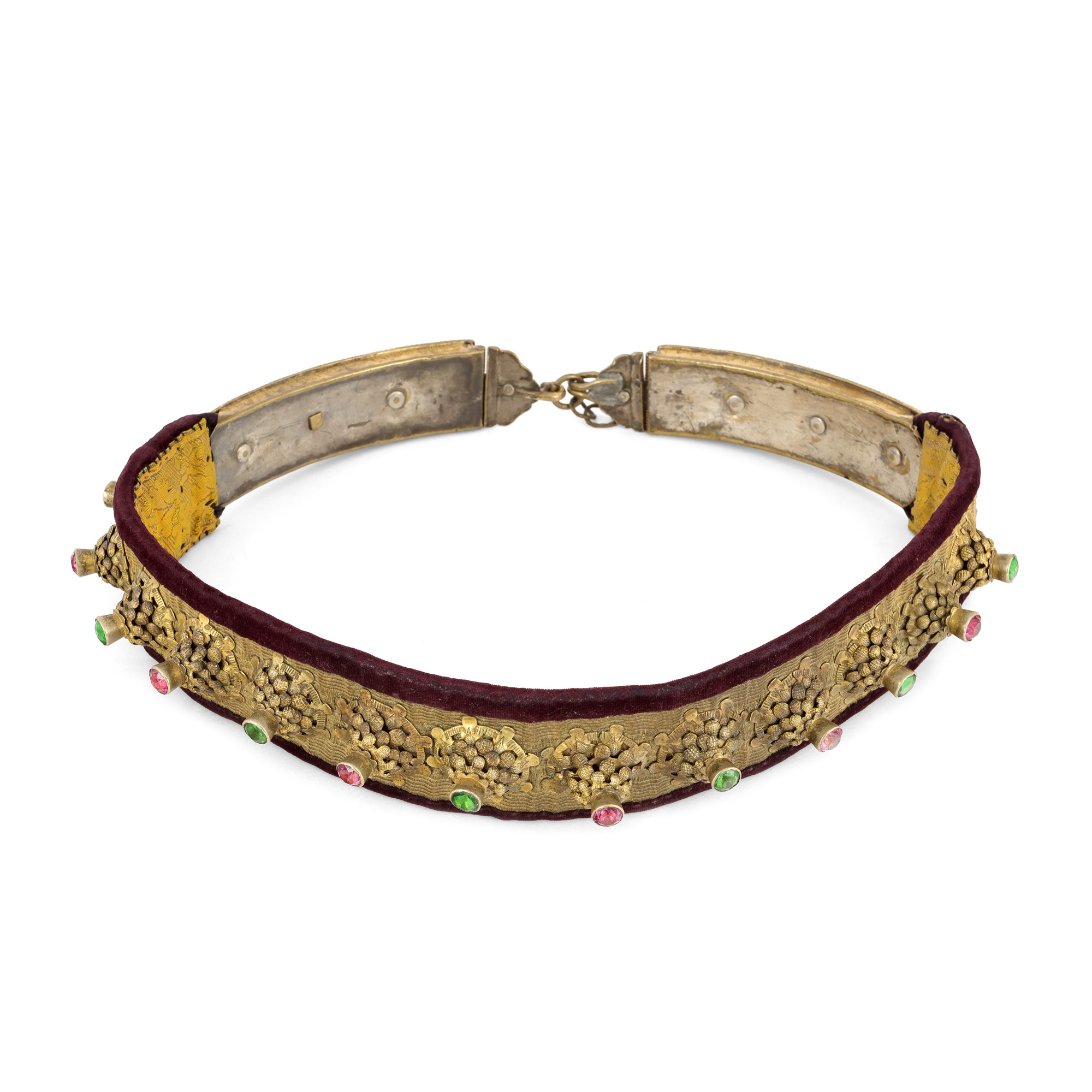 Gilded Saxon cord, with colored glass and gold thread, decorated with Brâncovenesc motifs, Brașov area, end of the 19th century