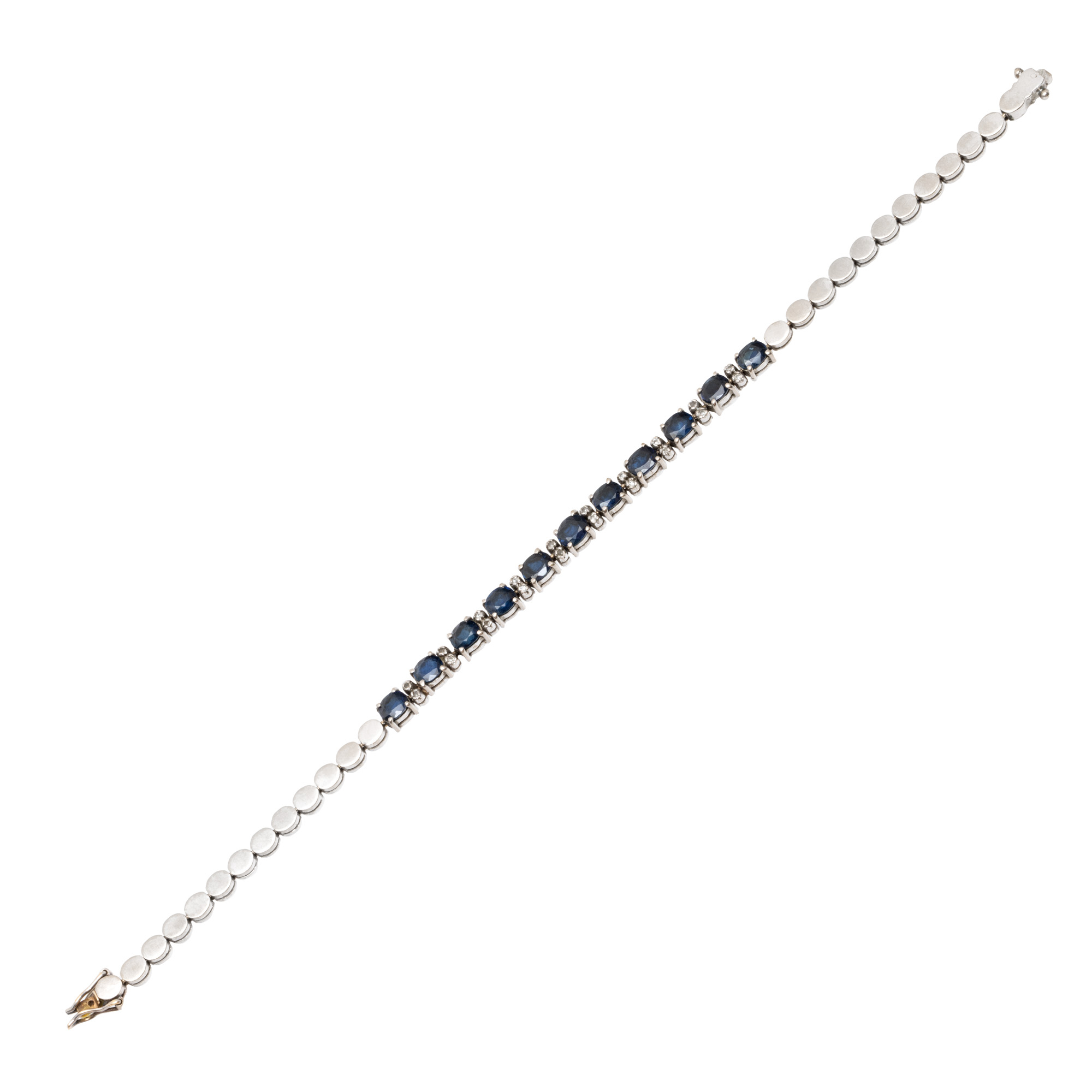 White gold bracelet, decorated with alternating diamonds and sapphires