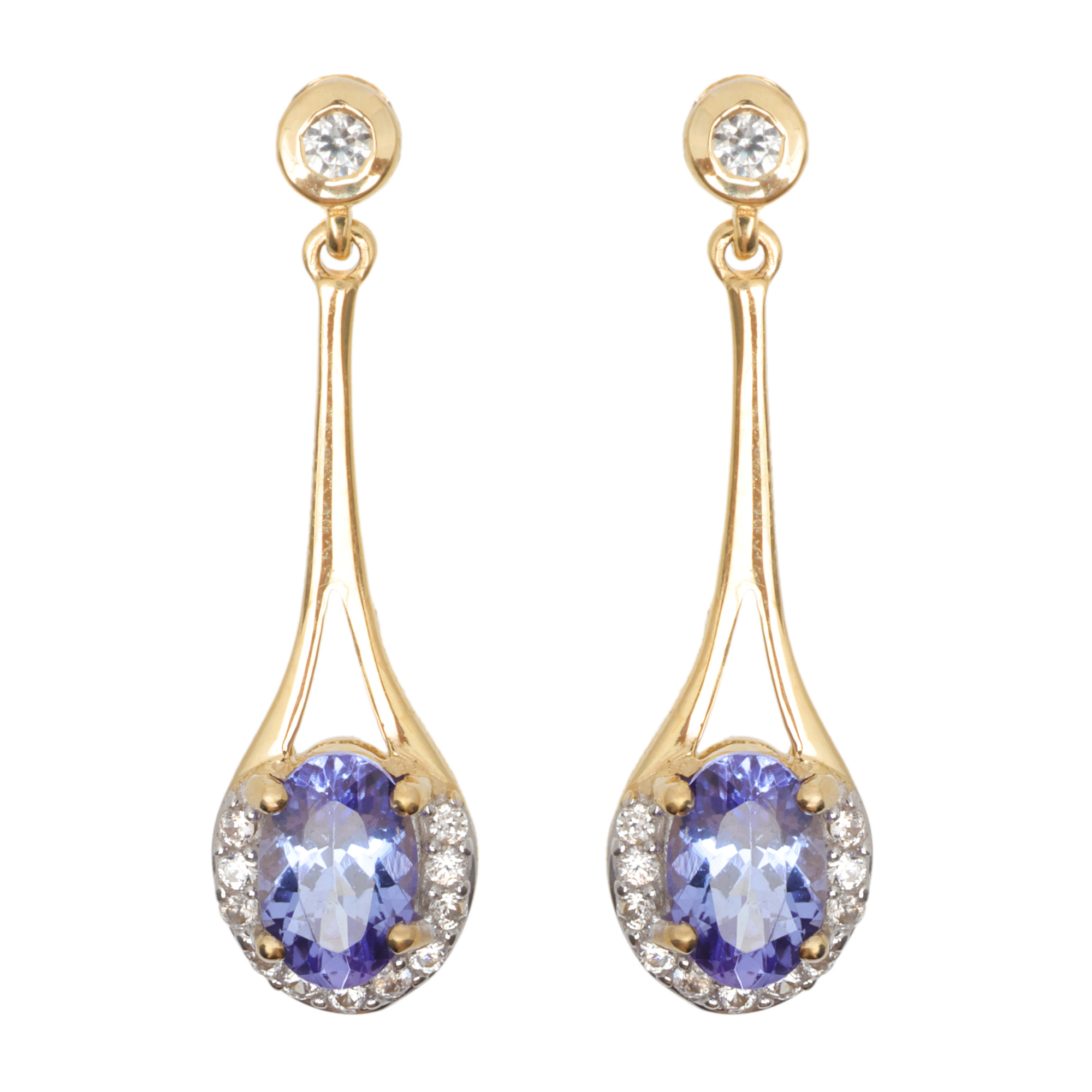 Pair of earrings and gold, decorated with kyanite and zirconia