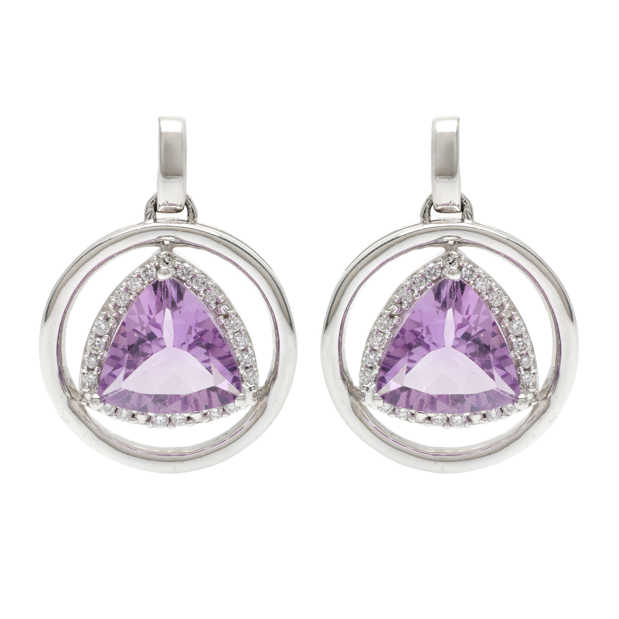 Pair of white gold earrings, decorated with amethysts and diamonds