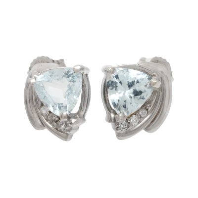 Pereche de cercei din aur alb, decorată cu acvamarine și diamante