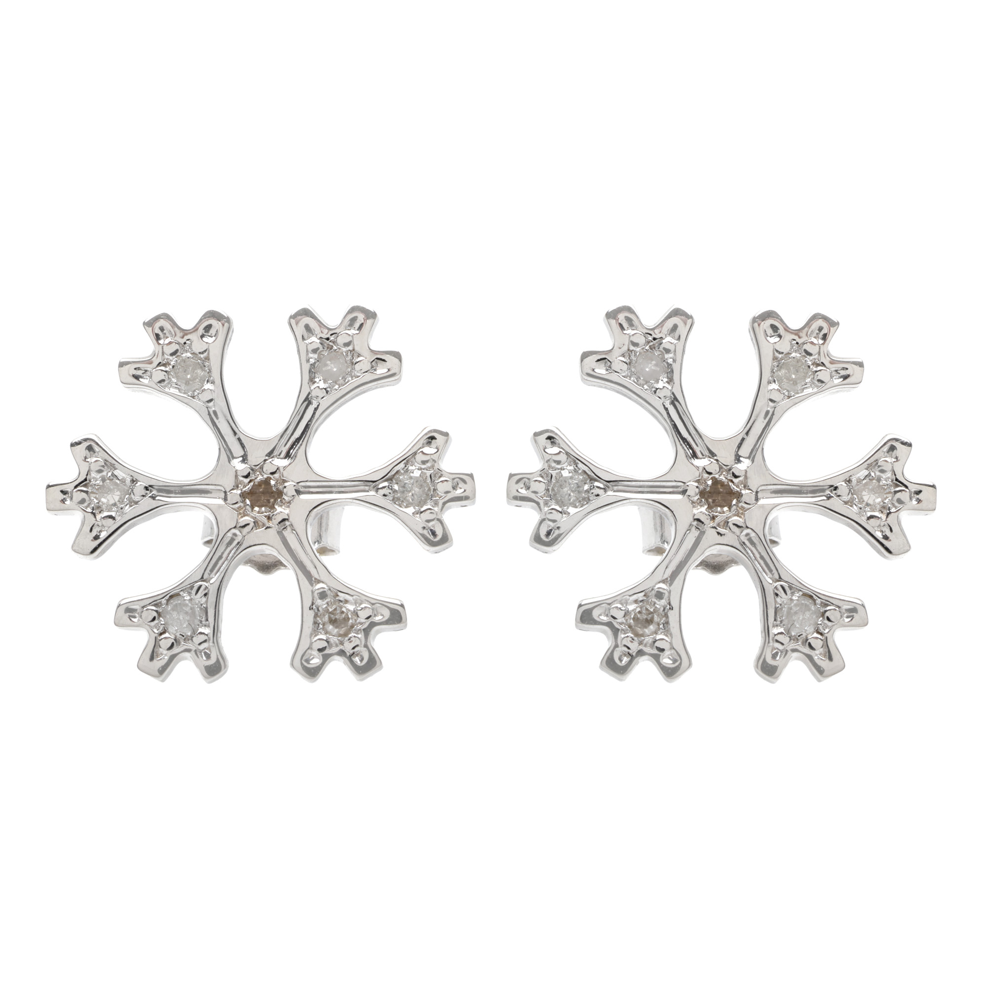 Pair of white gold earrings, in the shape of a snowflake, decorated with diamonds