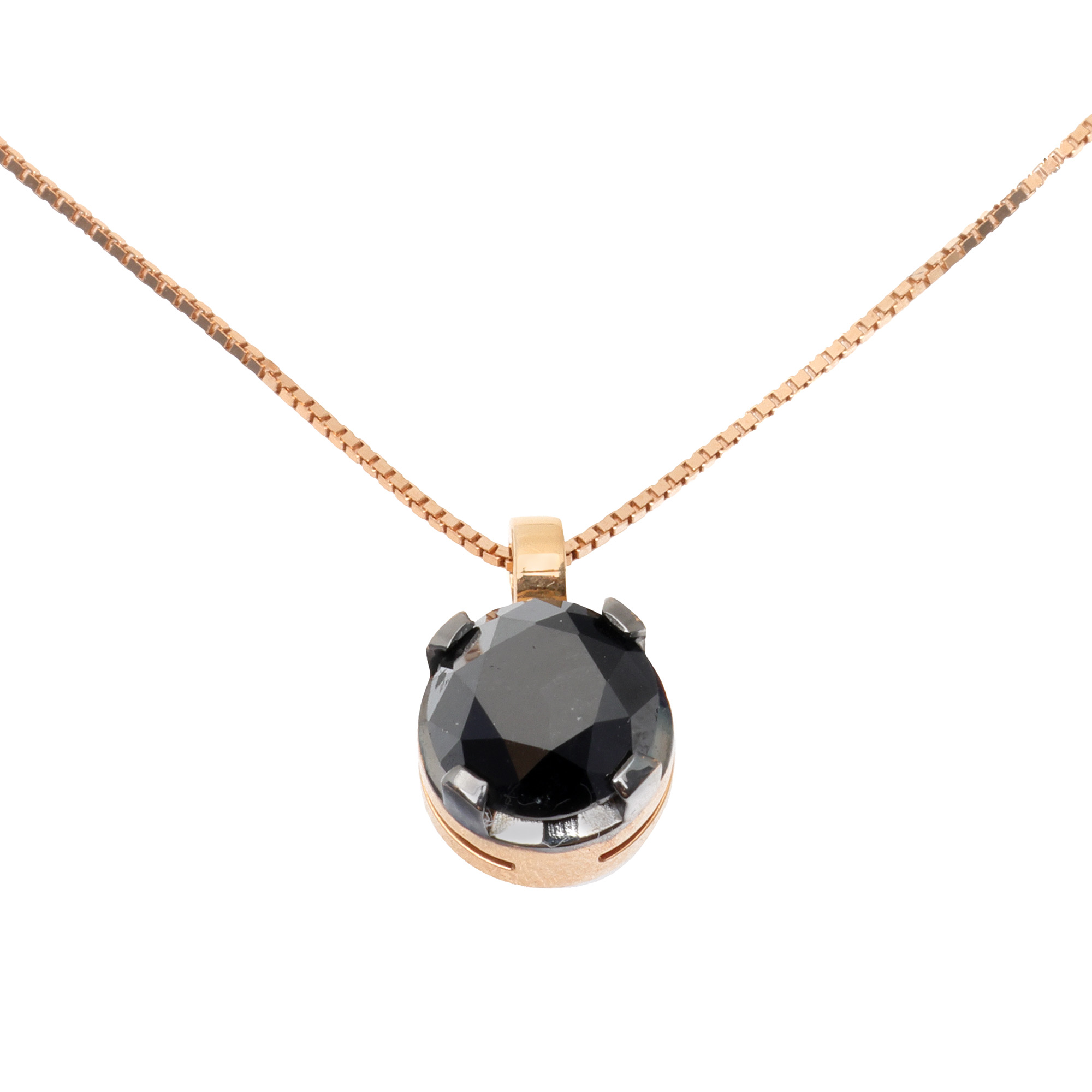 Necklace with Recarlo pendant, in rose gold, decorated with black diamond
