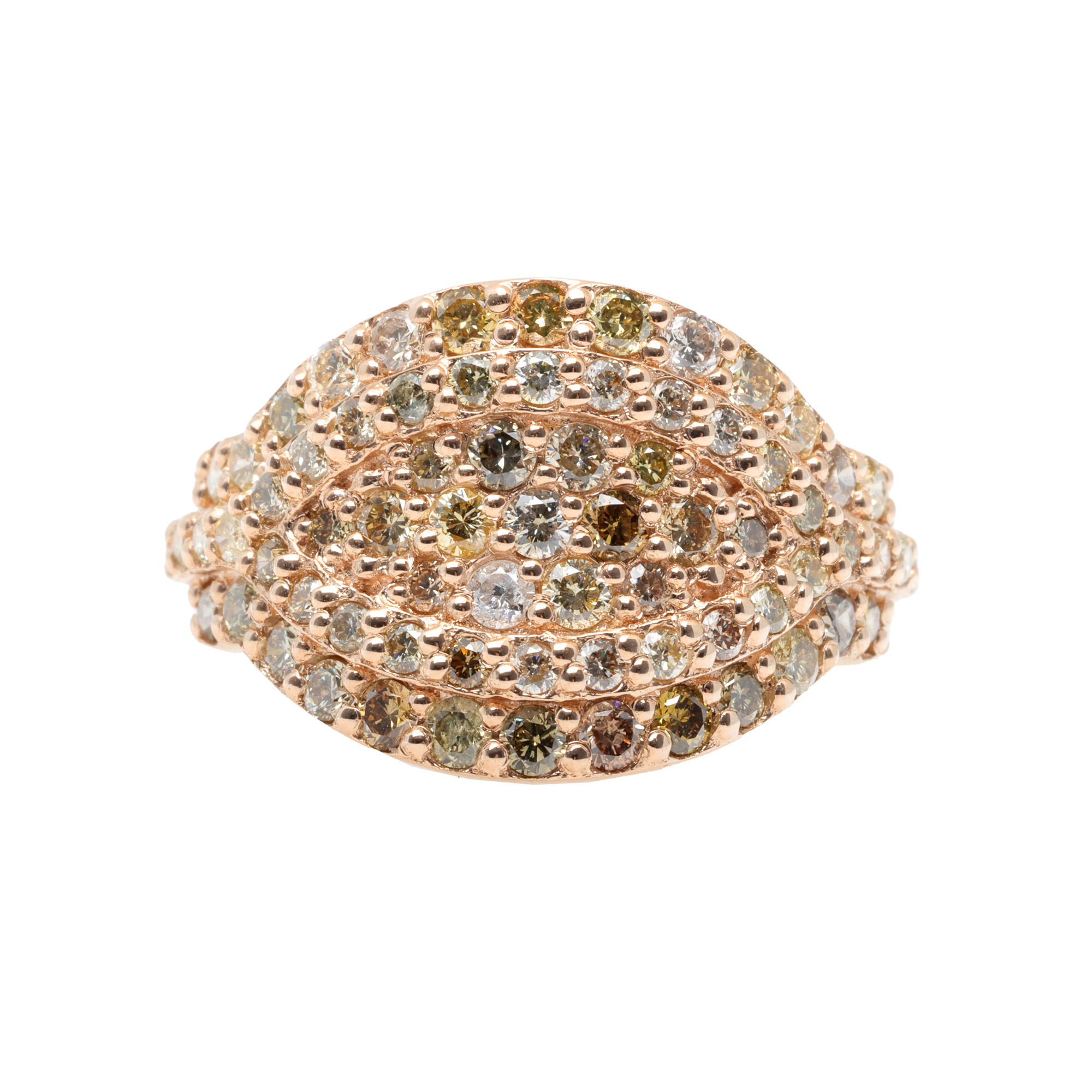 Rose Gold Ring, Decorated with a Multitude of Diamonds, Accompanied by an Antwerp Gemological Certificate