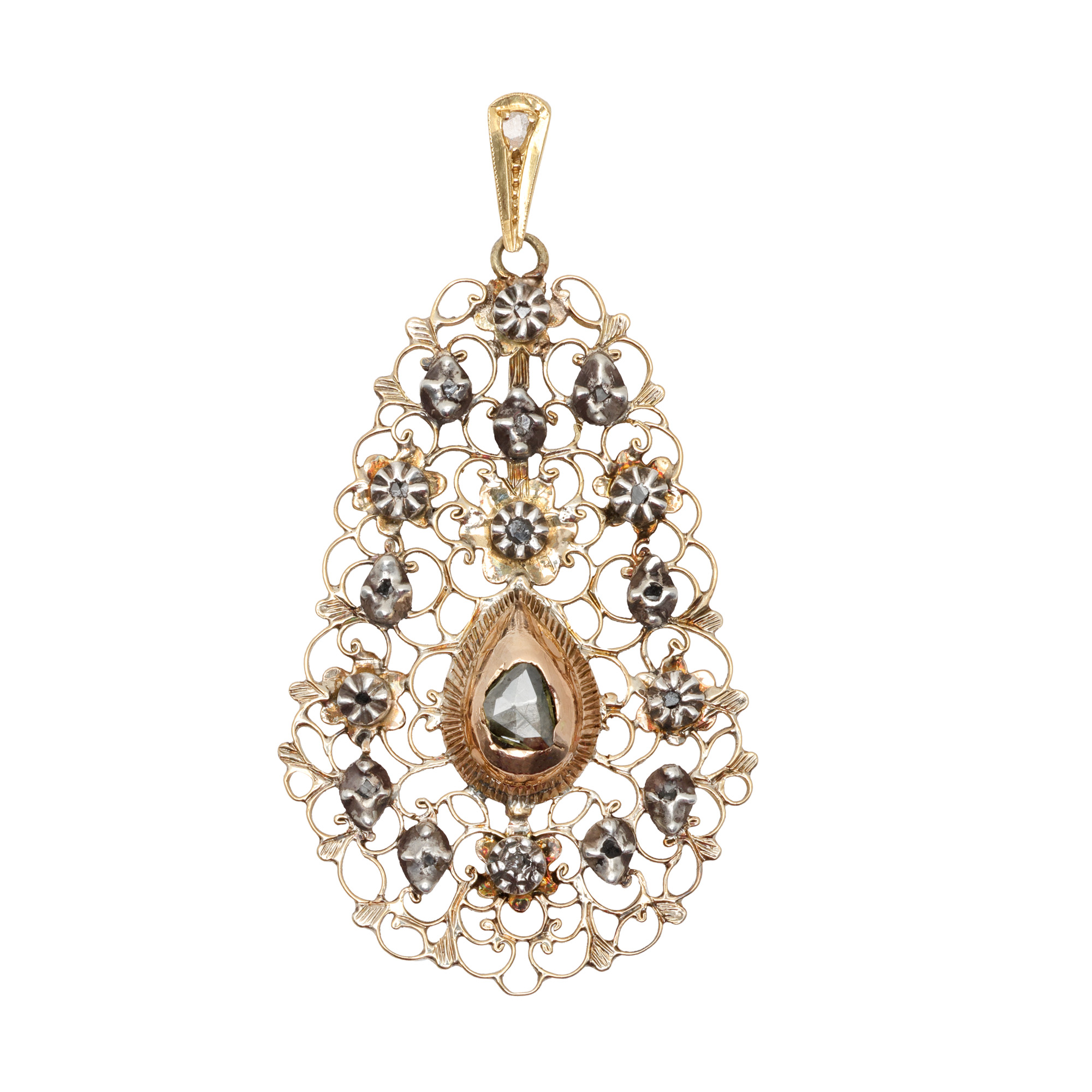 Gold and silver pendant, decorated with diamonds, end of the 19th century.