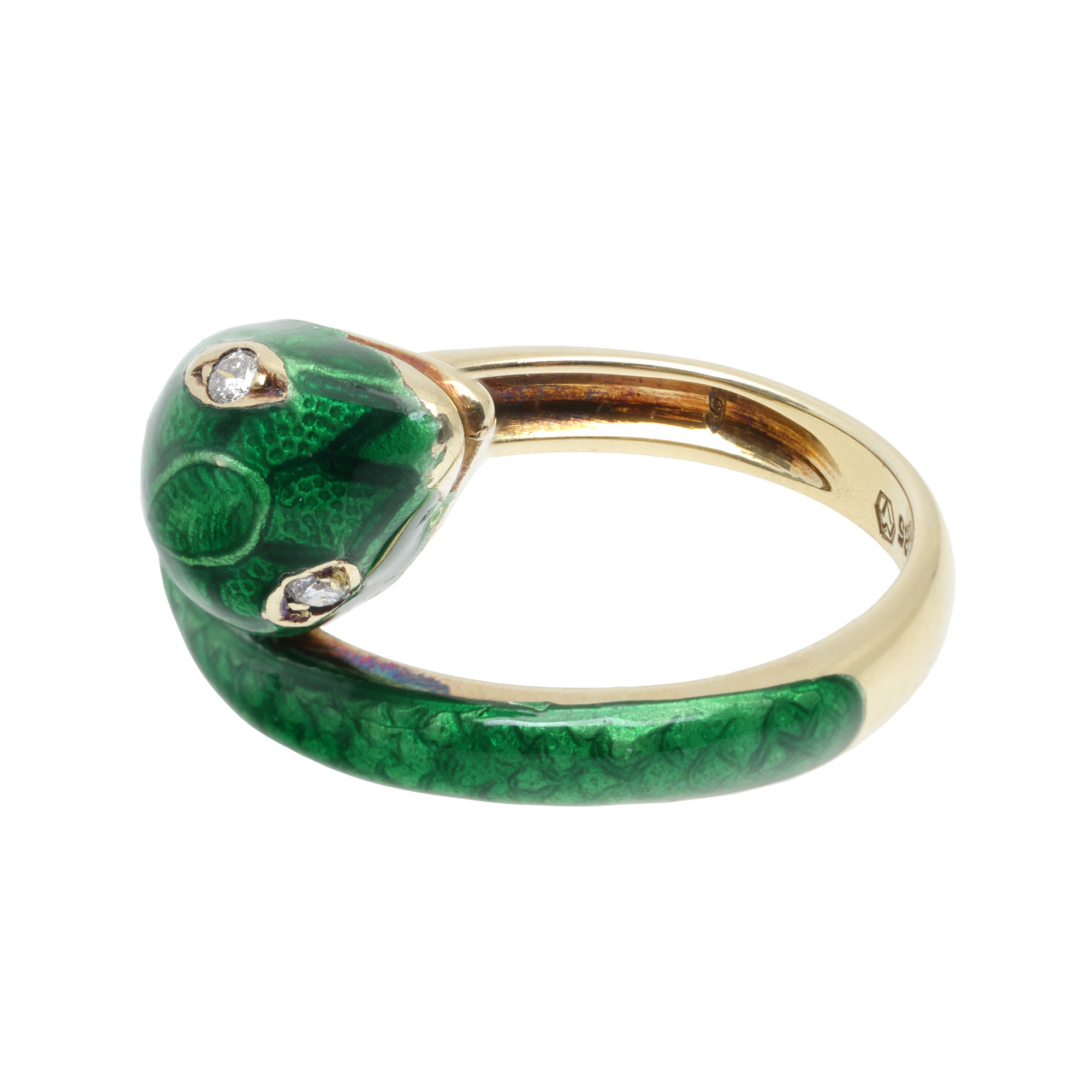 Inel din aur, Victor Mayer pentru Fabergé, sub formă de șarpe, decorat cu email și diamante