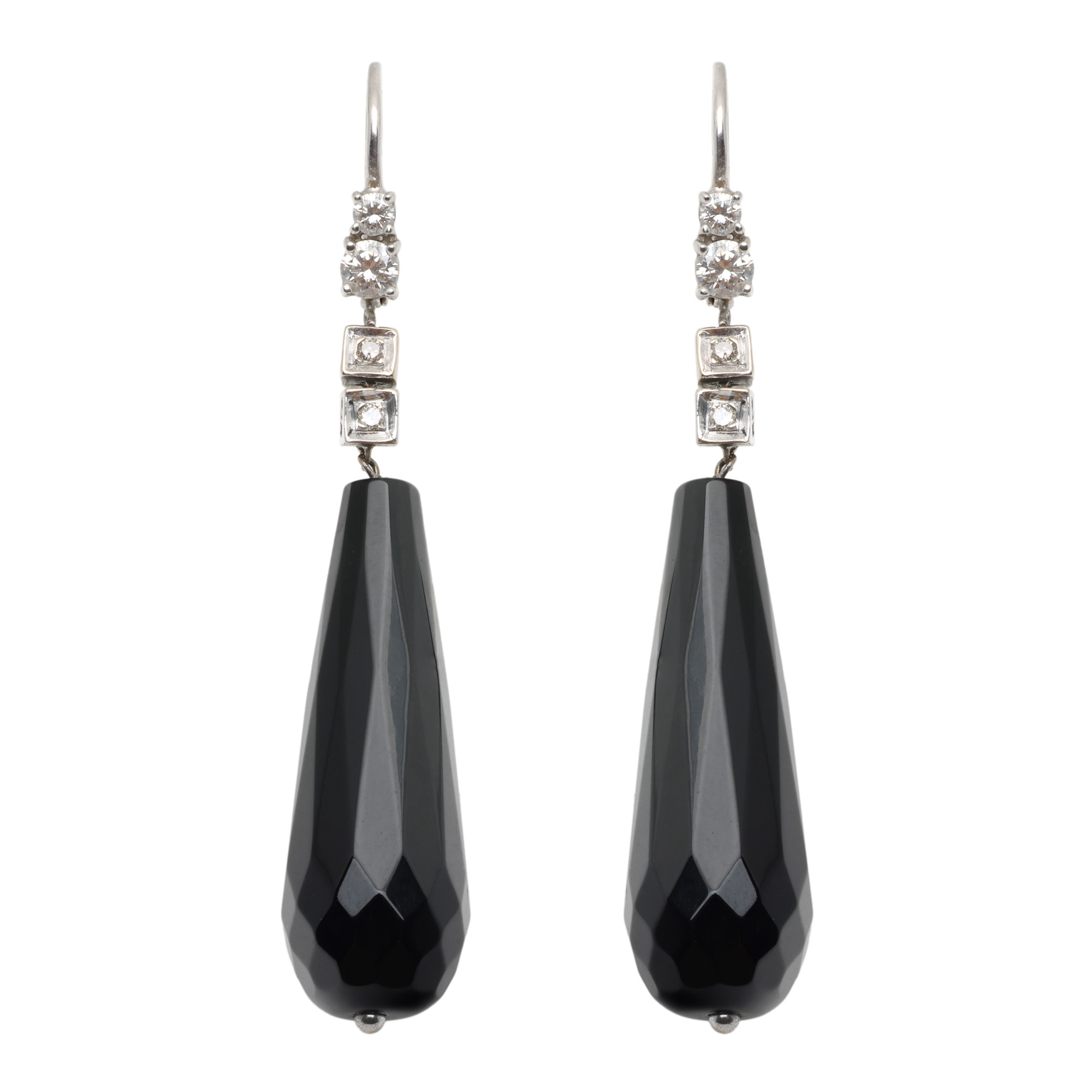 Pair of white gold earrings, adorned with onyx and diamonds