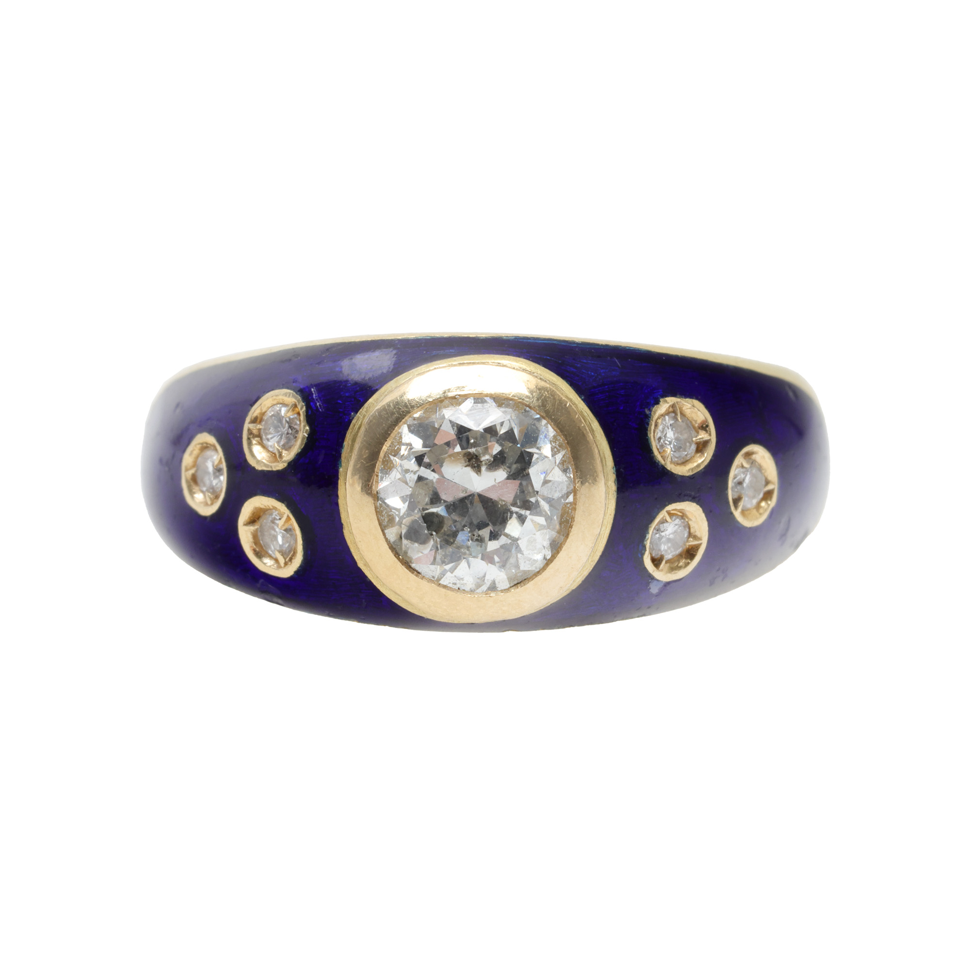Gold ring, decorated with enamel and diamonds