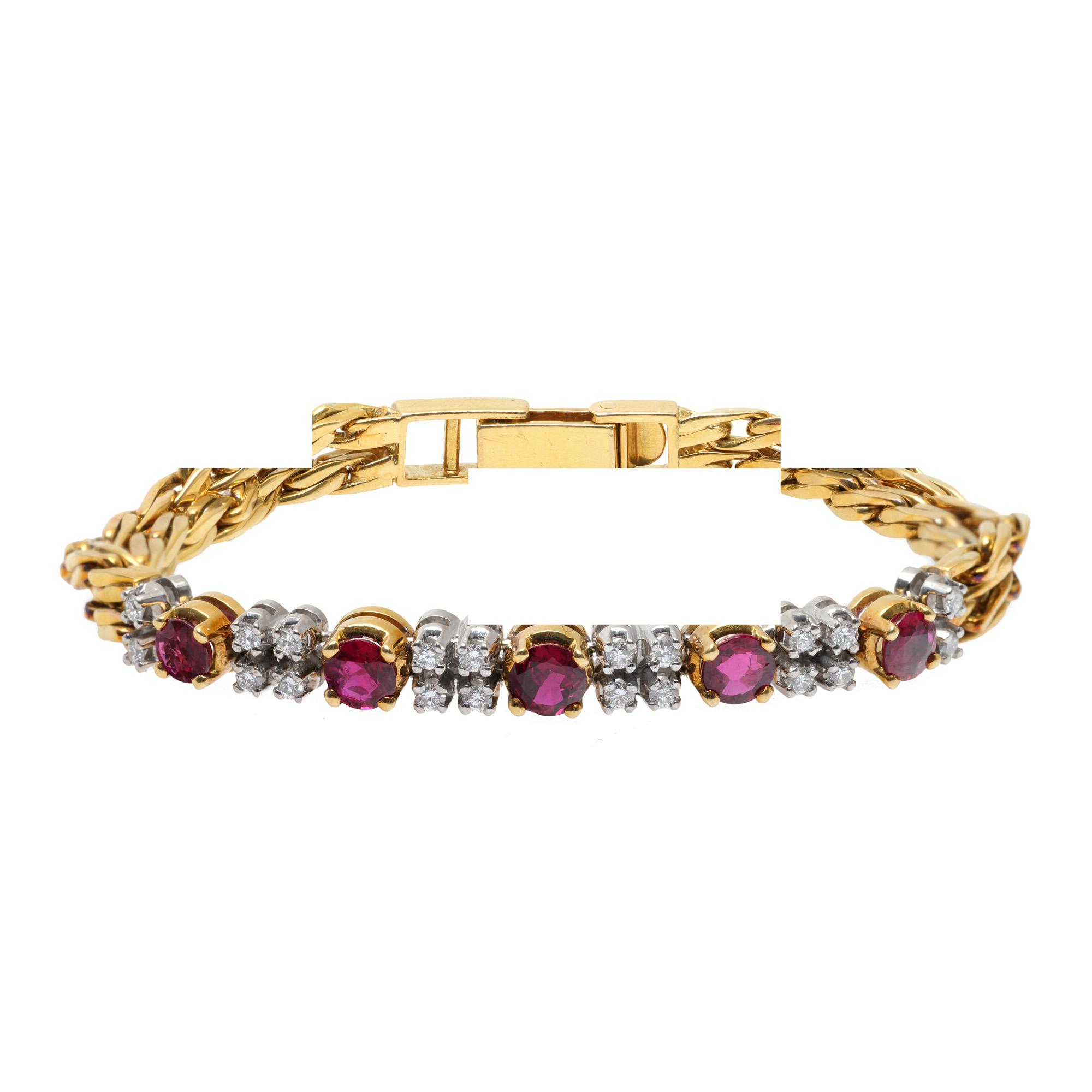 Bicolor gold bracelet, decorated with rubies and diamonds