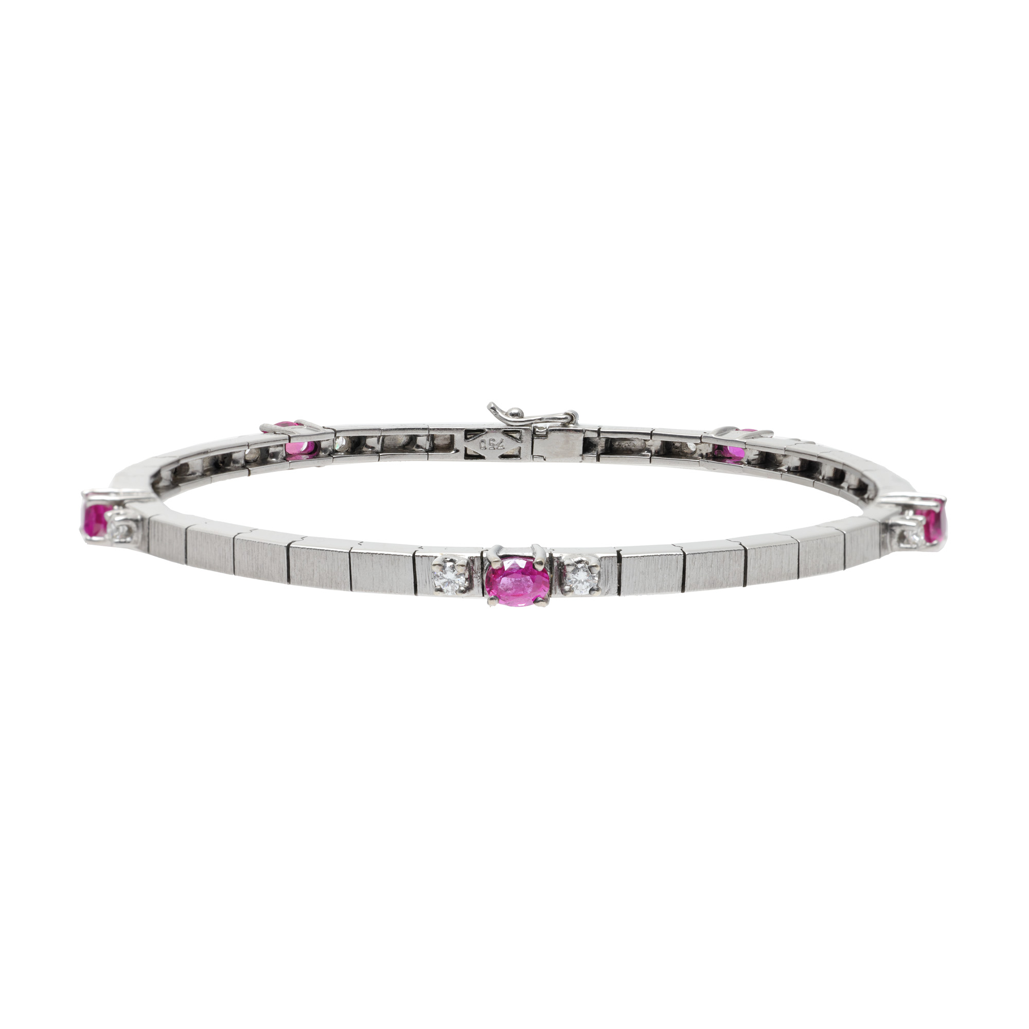 White Gold Satin Bracelet, Decorated with Diamonds and Rubies