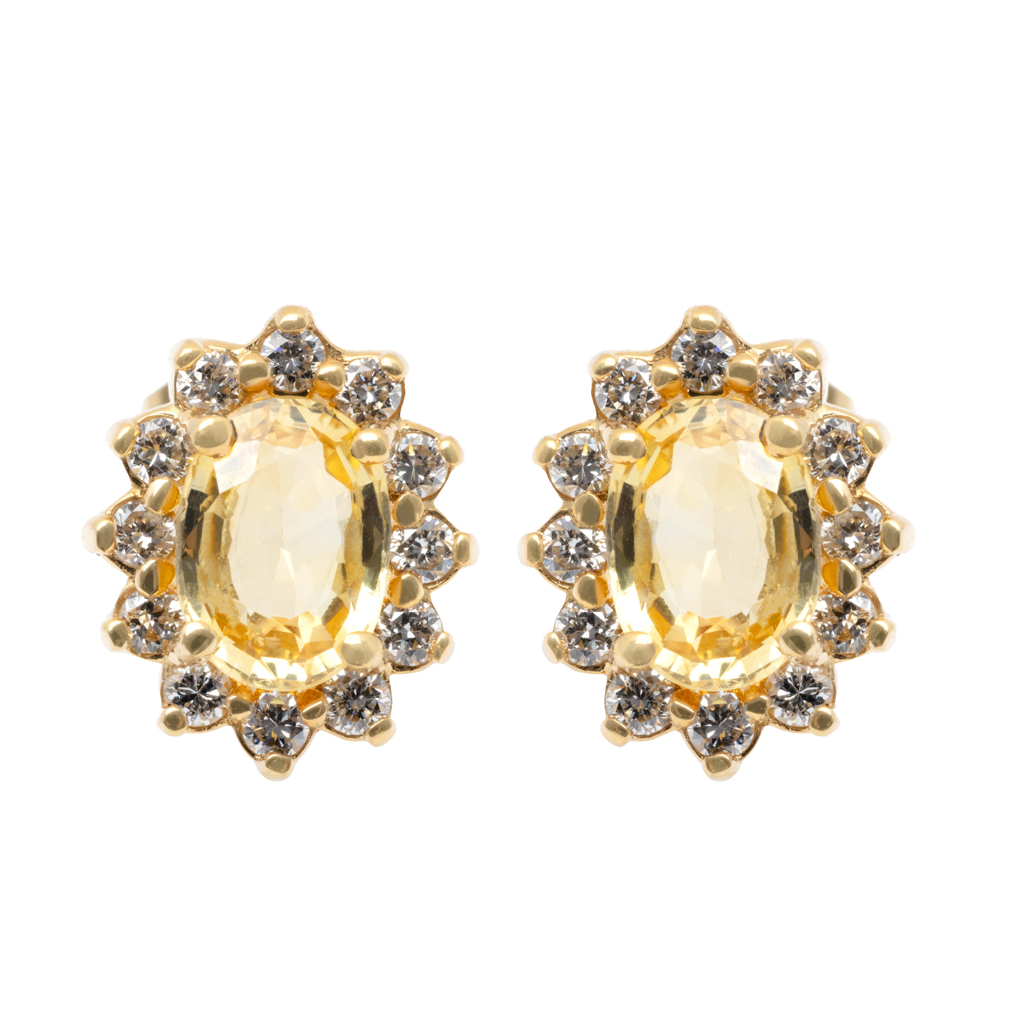 Pair of gold earrings, decorated with sapphires and diamonds