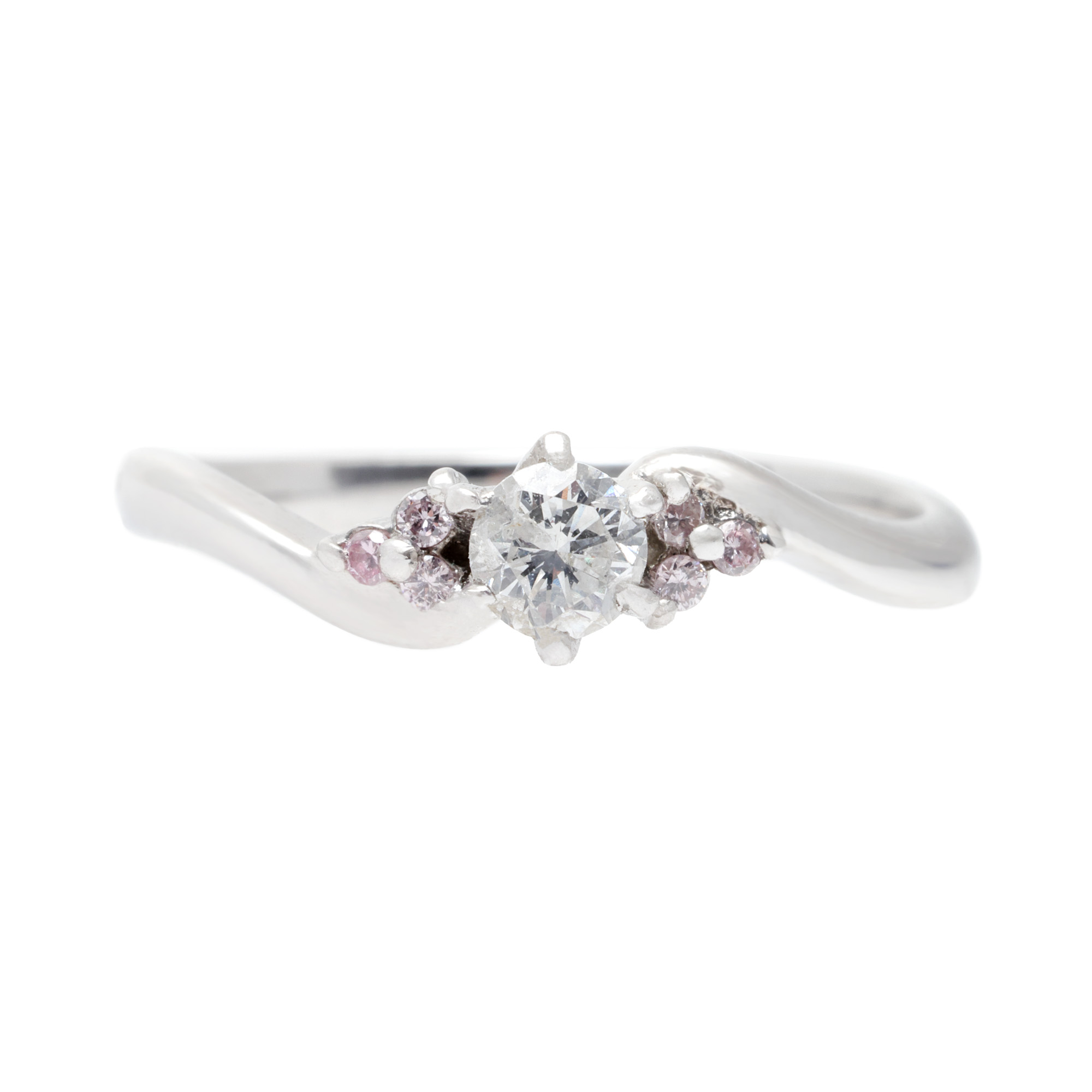 Inel din platină, decorat cu un briliant și diamante Fancy Pink