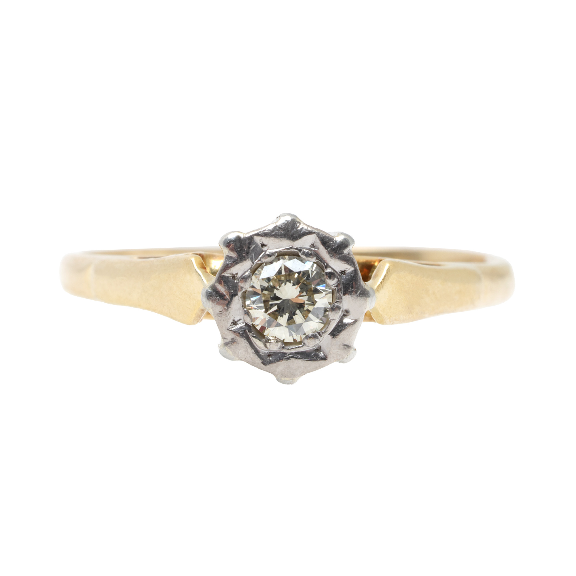 Inel din aur bicolor, decorat cu diamant solitaire 