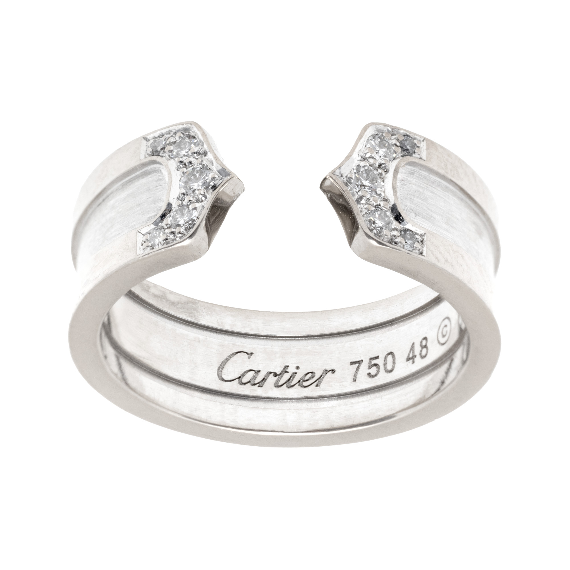 Inel Cartier din aur alb, model C ring, decorat cu diamante, însoțit de cutia originală