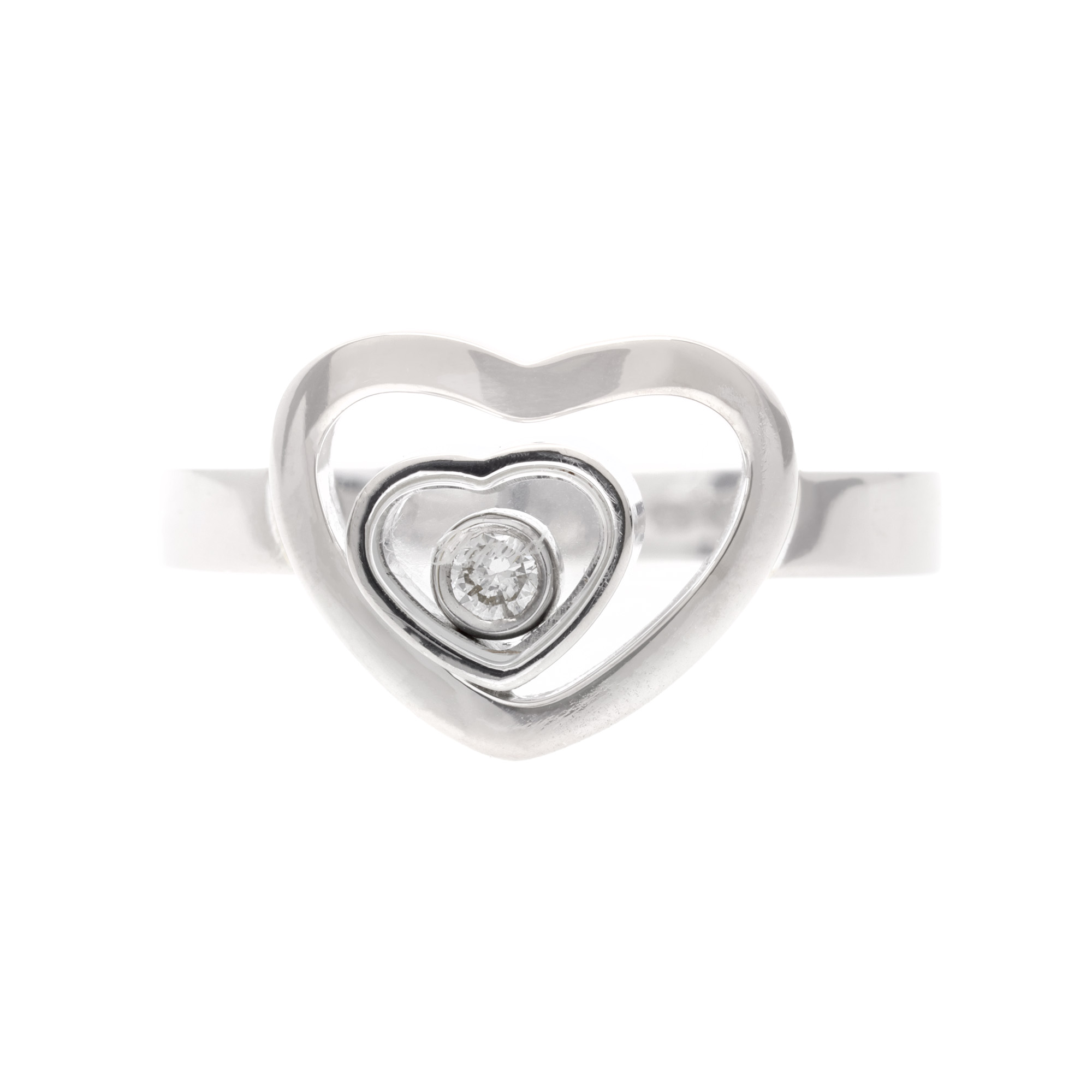 Inel Chopard din aur alb, model Happy Diamonds, însoțit de cutia originală