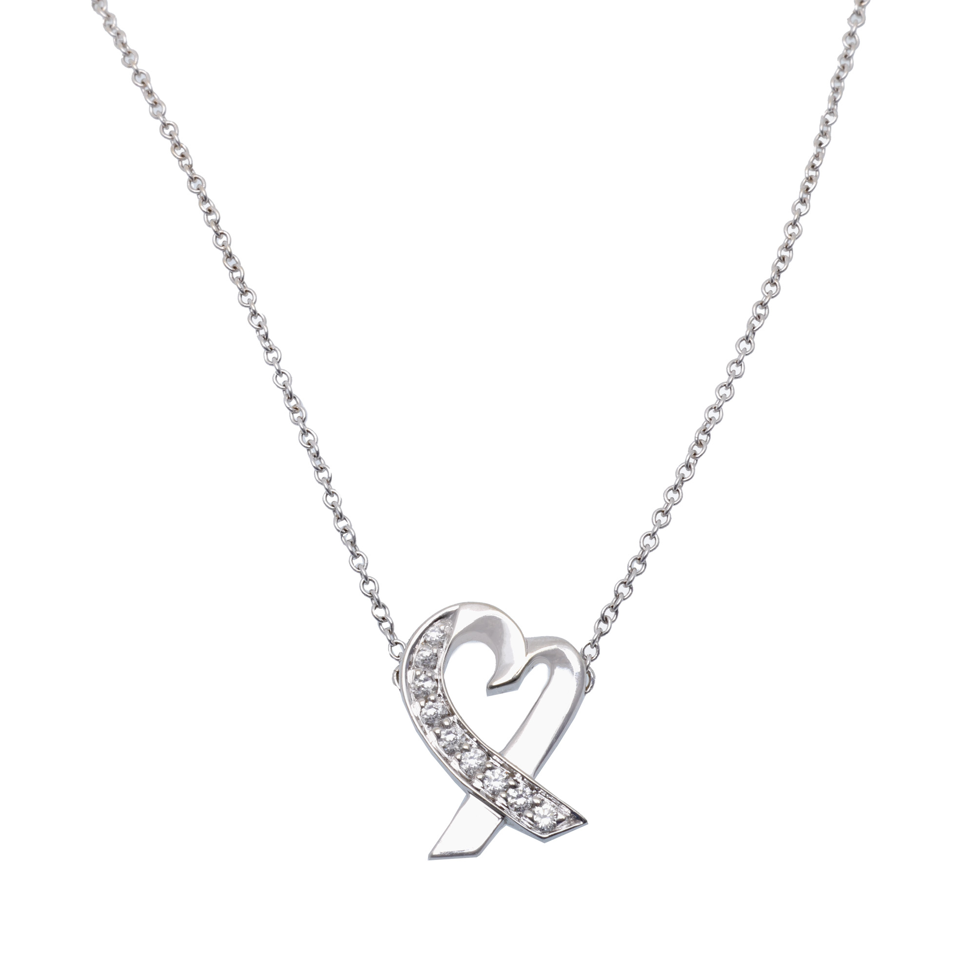 Tiffany&Co pendant necklace, in white gold, Paloma Picasso Loving Heart model, decorated with diamonds, accompanied by the original box