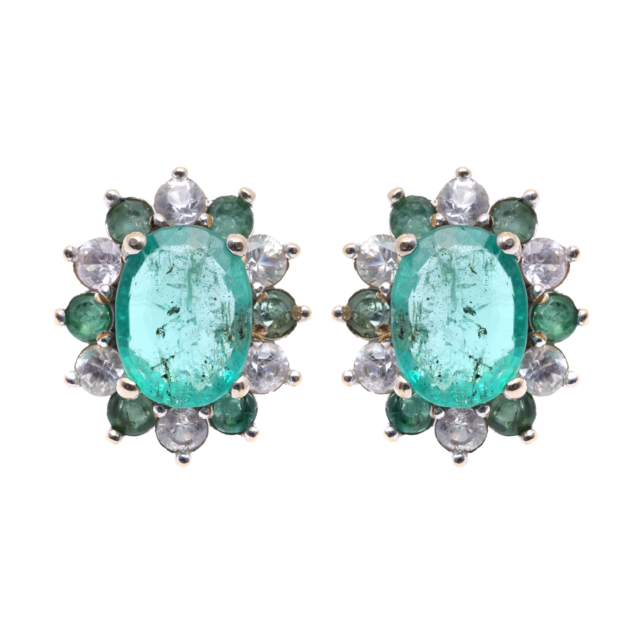 Pair of Christ earrings, in white gold, decorated with emeralds and sapphires