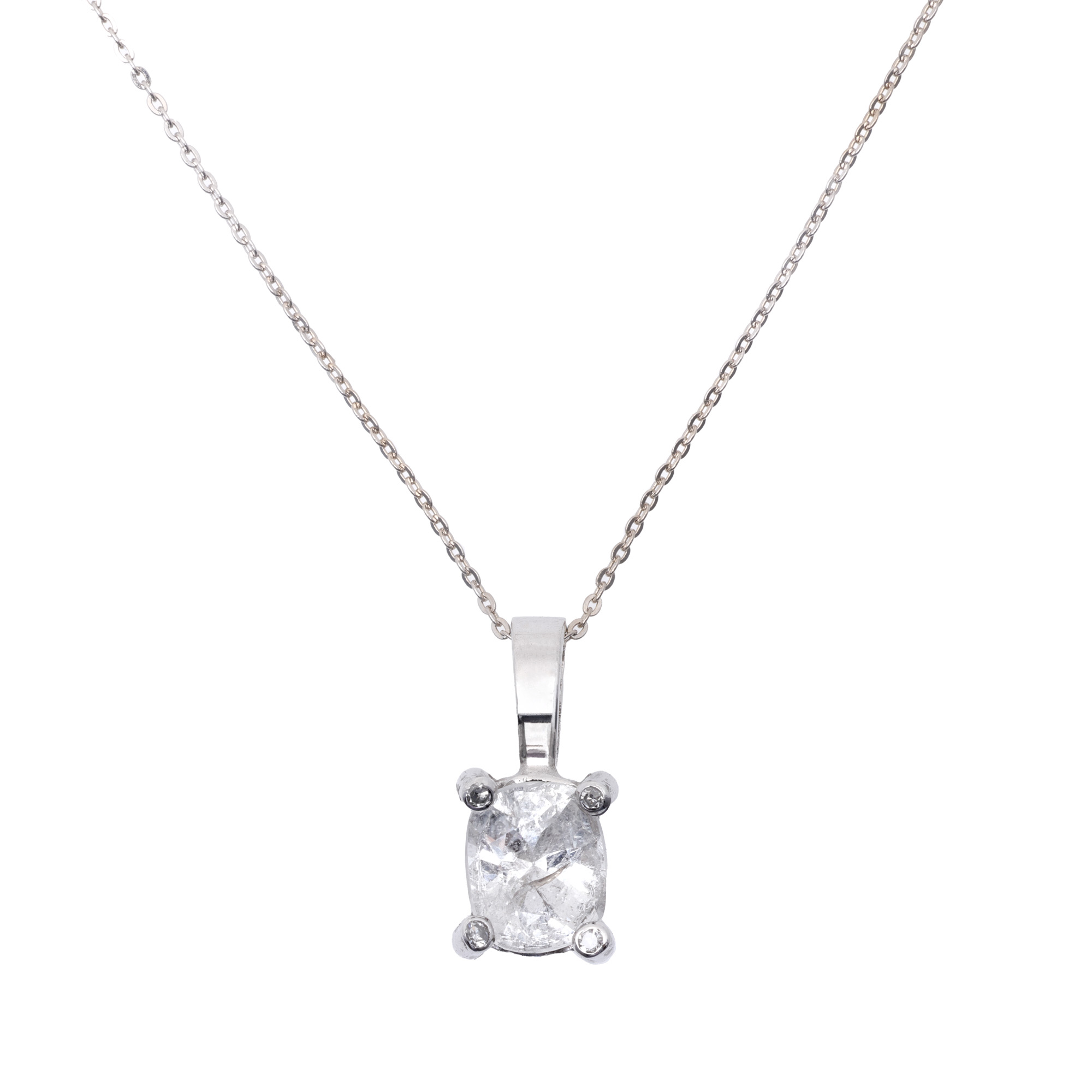 White gold chain with phenakite and diamond pendant