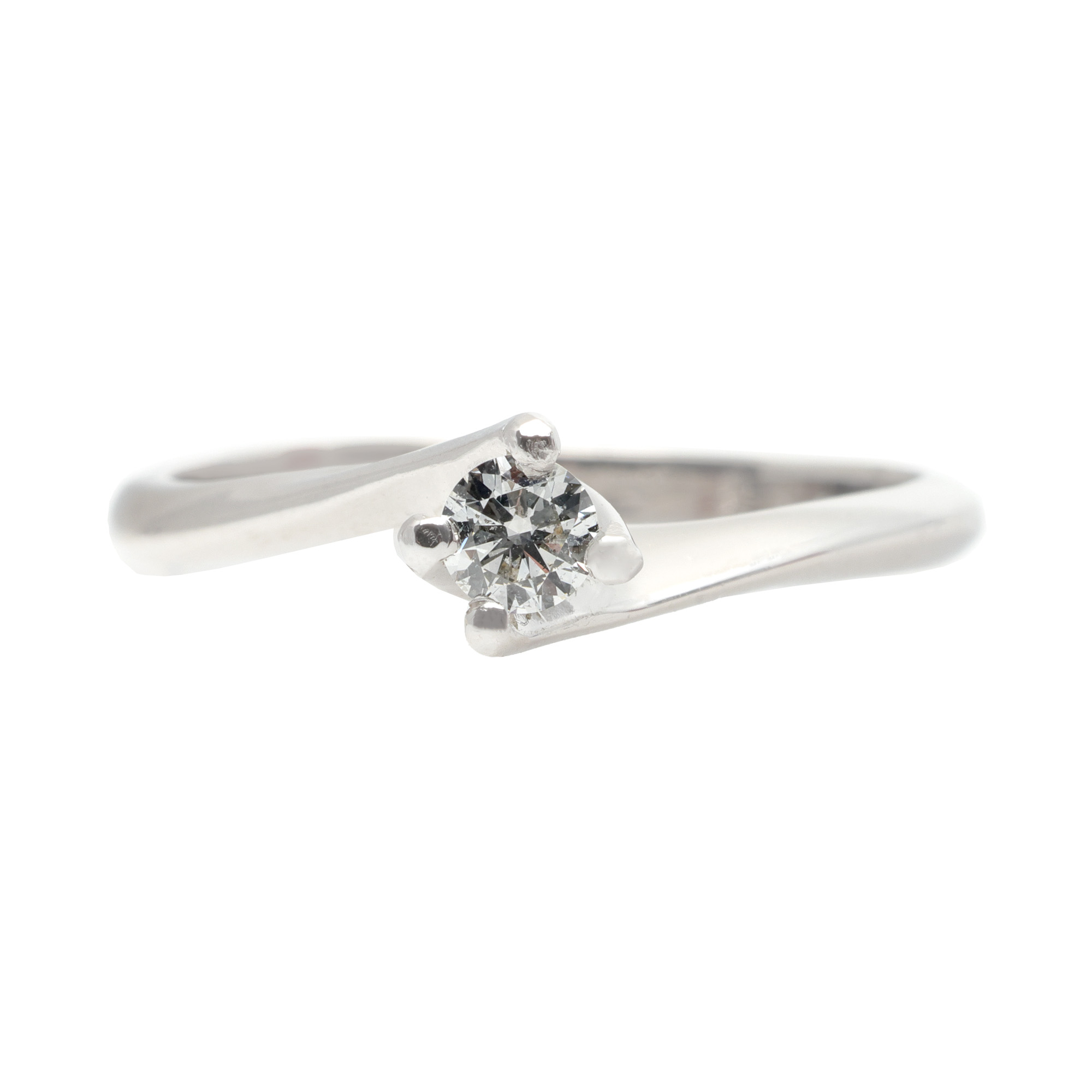 Inel Cellini, din aur alb, decorat cu un diamant solitaire, însoțit de certificat