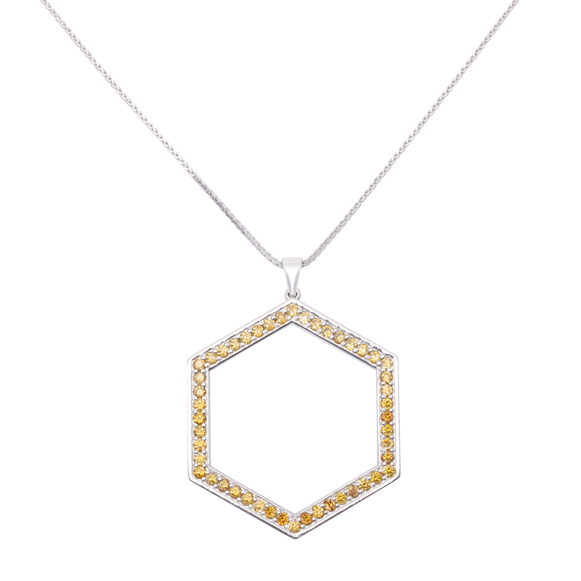Lanț cu pandativ geometric, din aur alb, decorat cu diamante, însoțit de certificat gemologic IGI