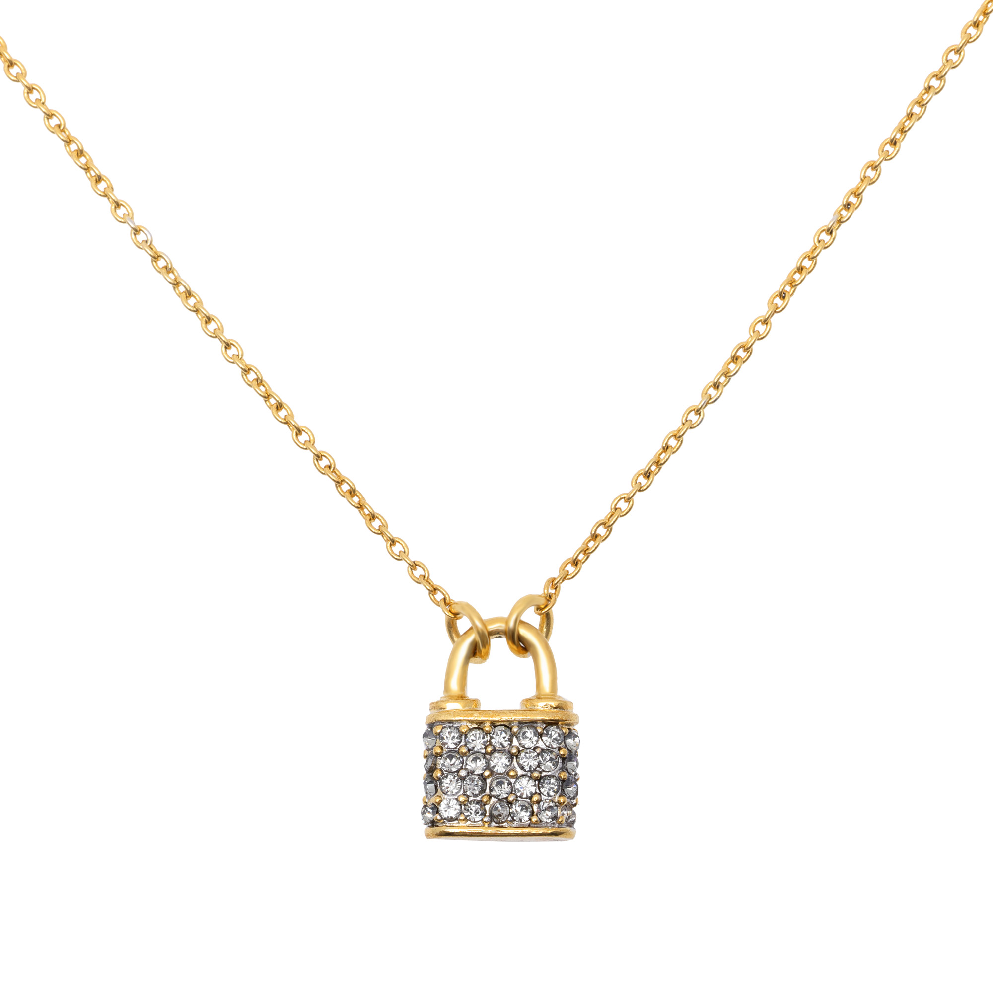 Coach pendant chain, made of gilded silver, decorated with zirconia