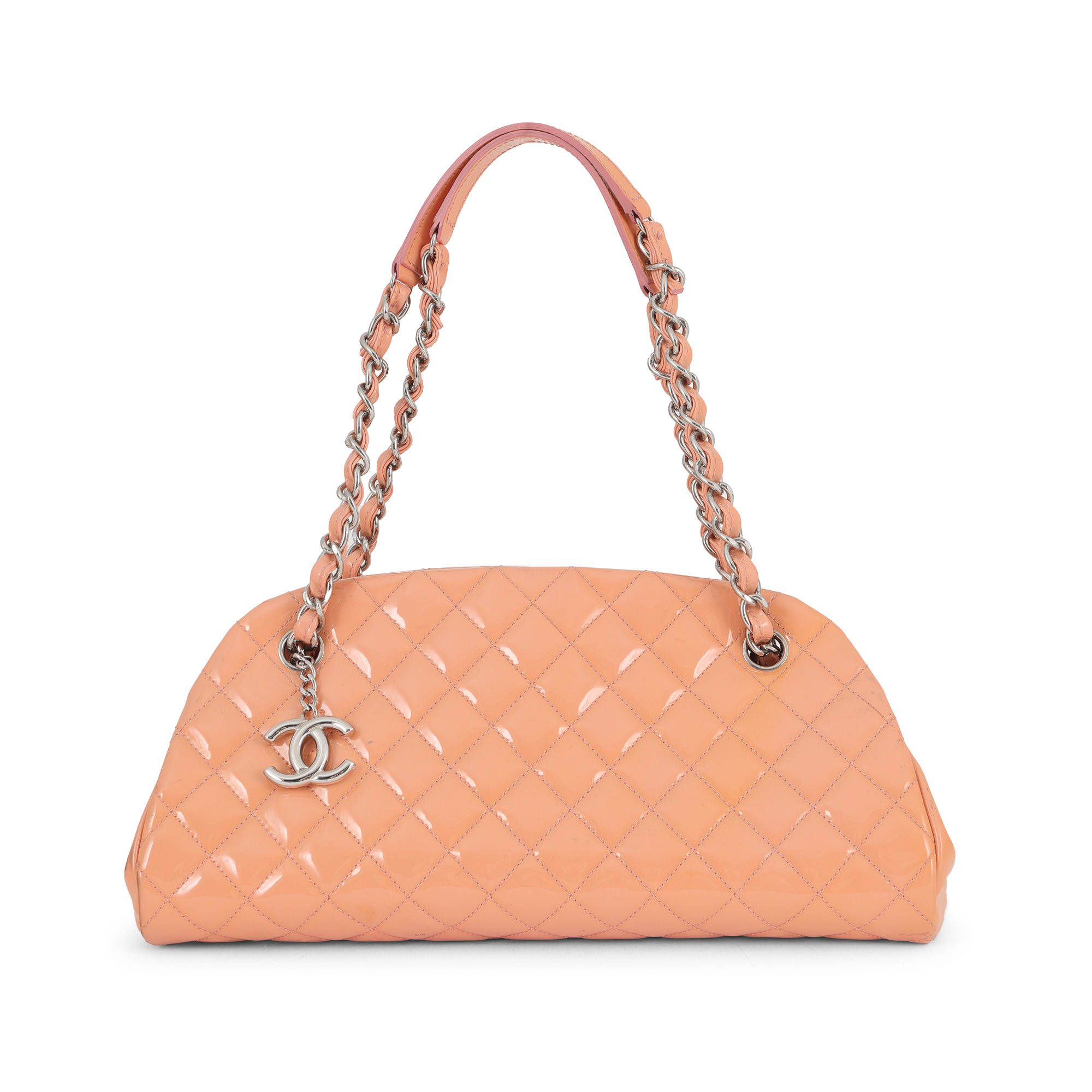 Geantă Chanel, Just Mademoiselle Patent Bowling, culoare Orange Pink, cca. 2012-2013