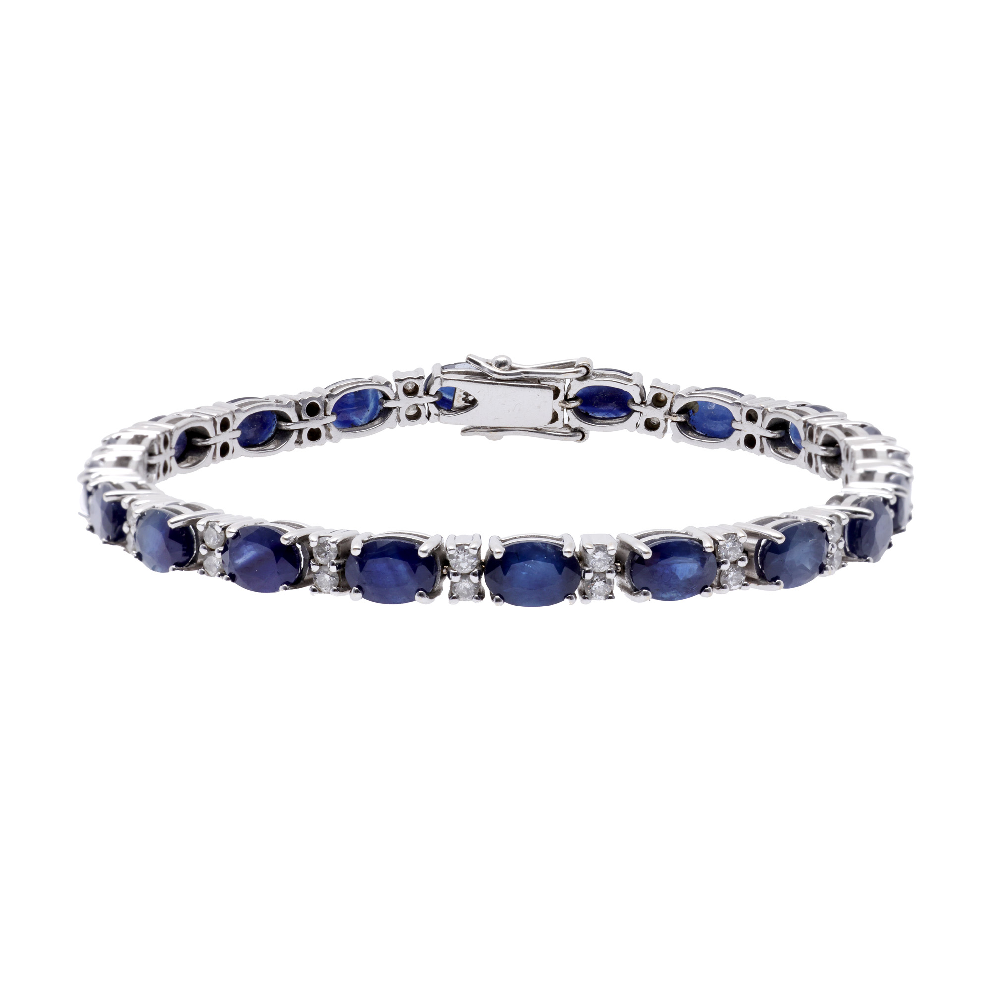 White gold bracelet, decorated with alternating diamonds and sapphires
