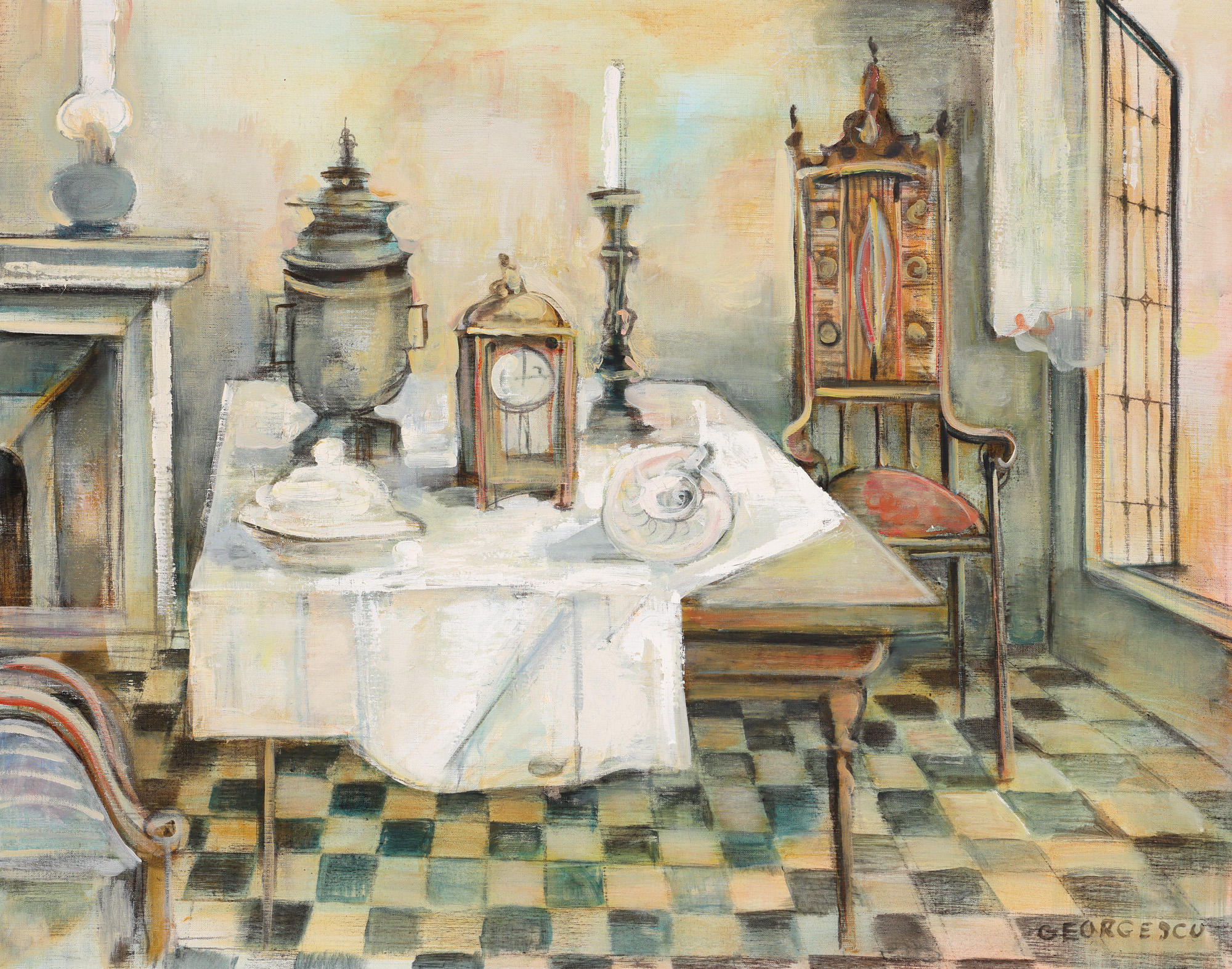 Interior cu samovar și scoică
