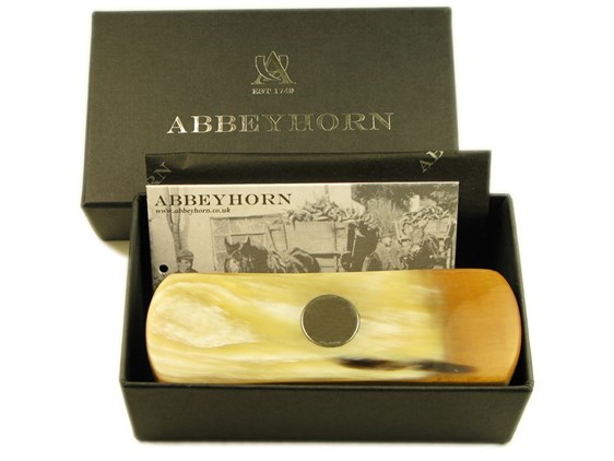 Horn Backed Rectangular Shoe Brush with Silver Disc - Small - Dark Bristles | Silver Disc Embossed